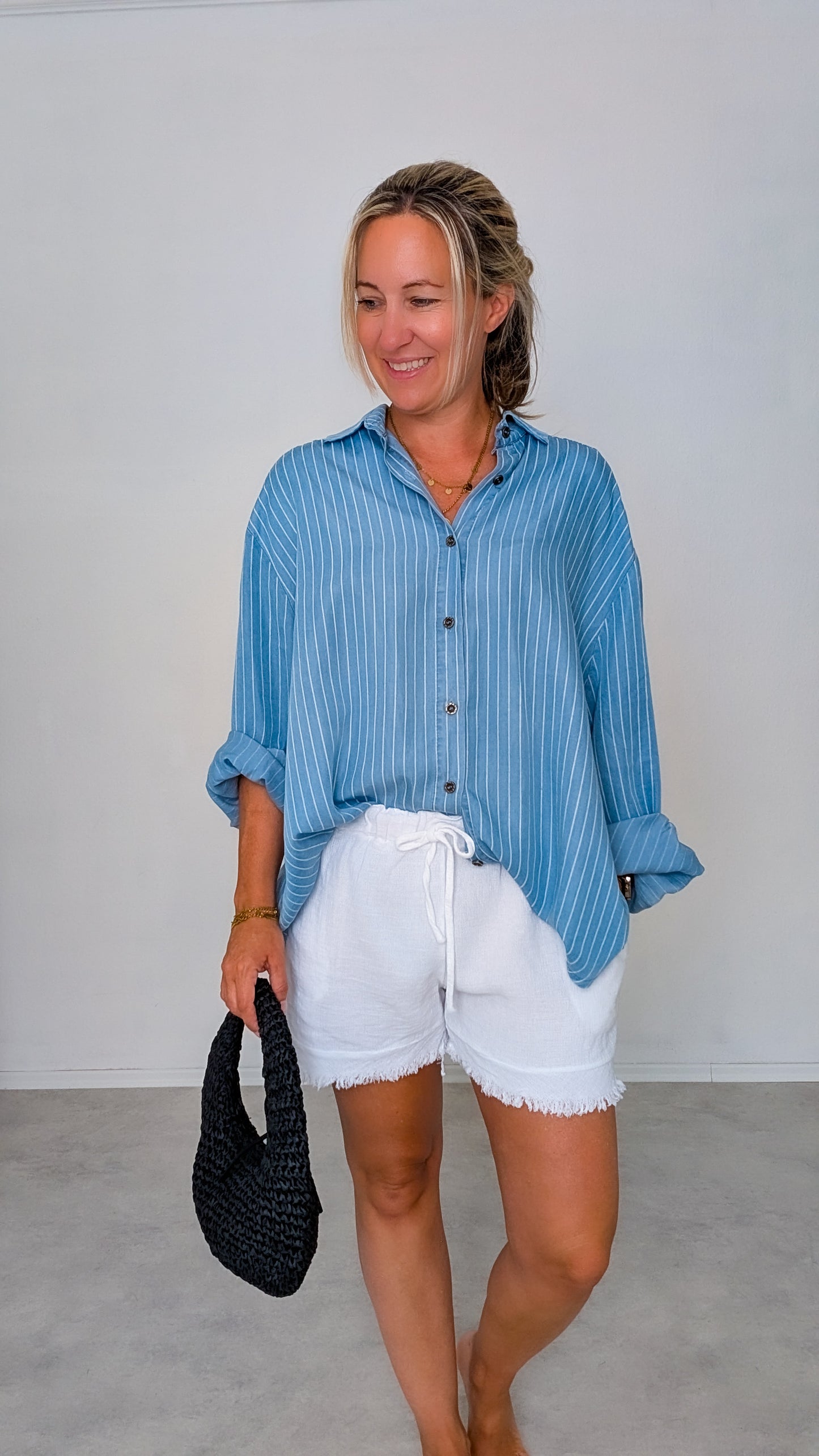 Short weiß Leinen-Baumwoll Mix