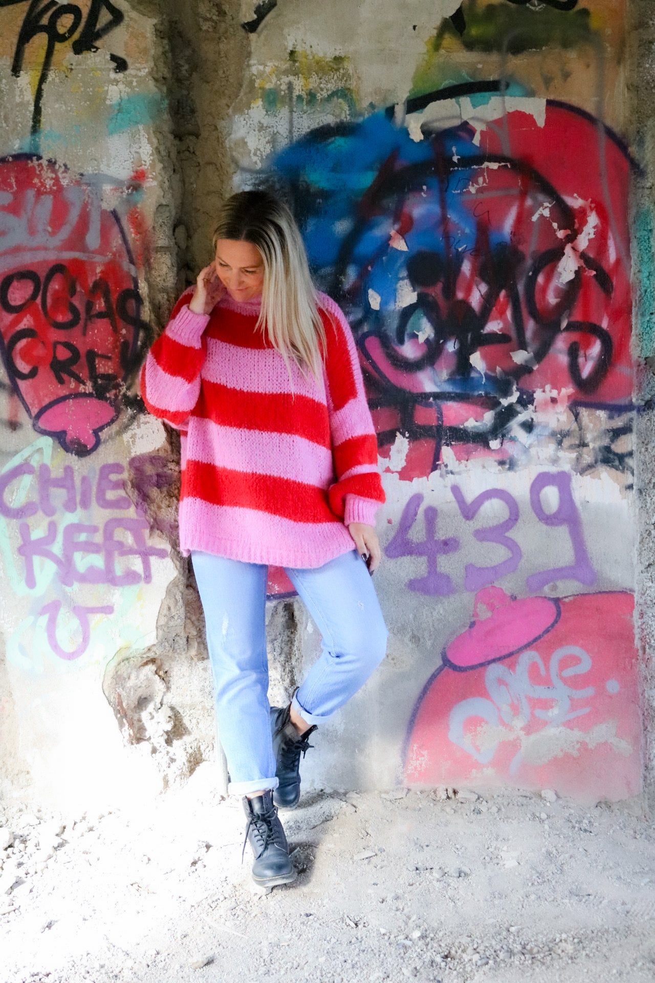 Pulli rosa rot gestreift