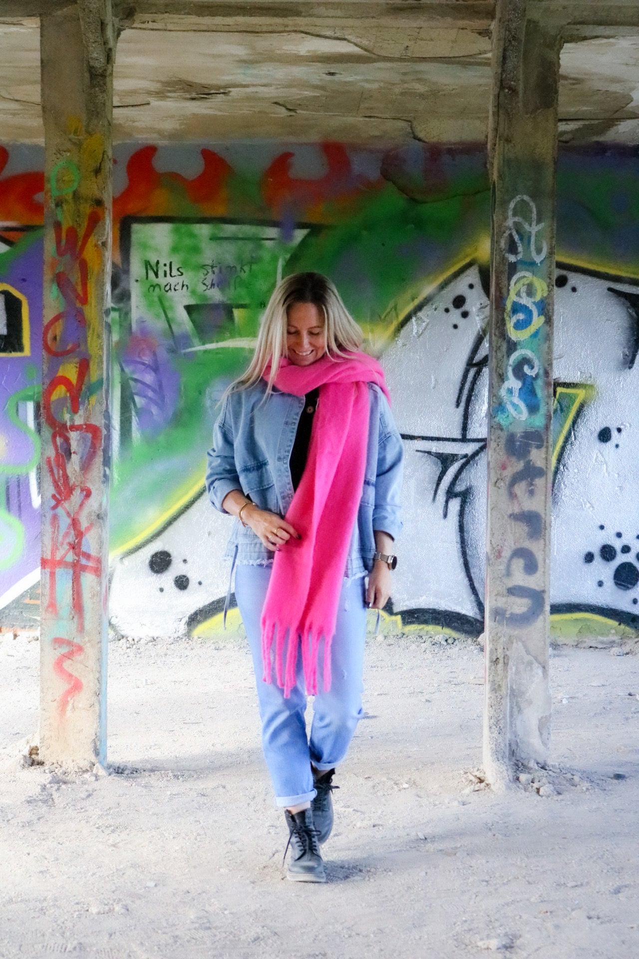 Schal pink mit Fransen