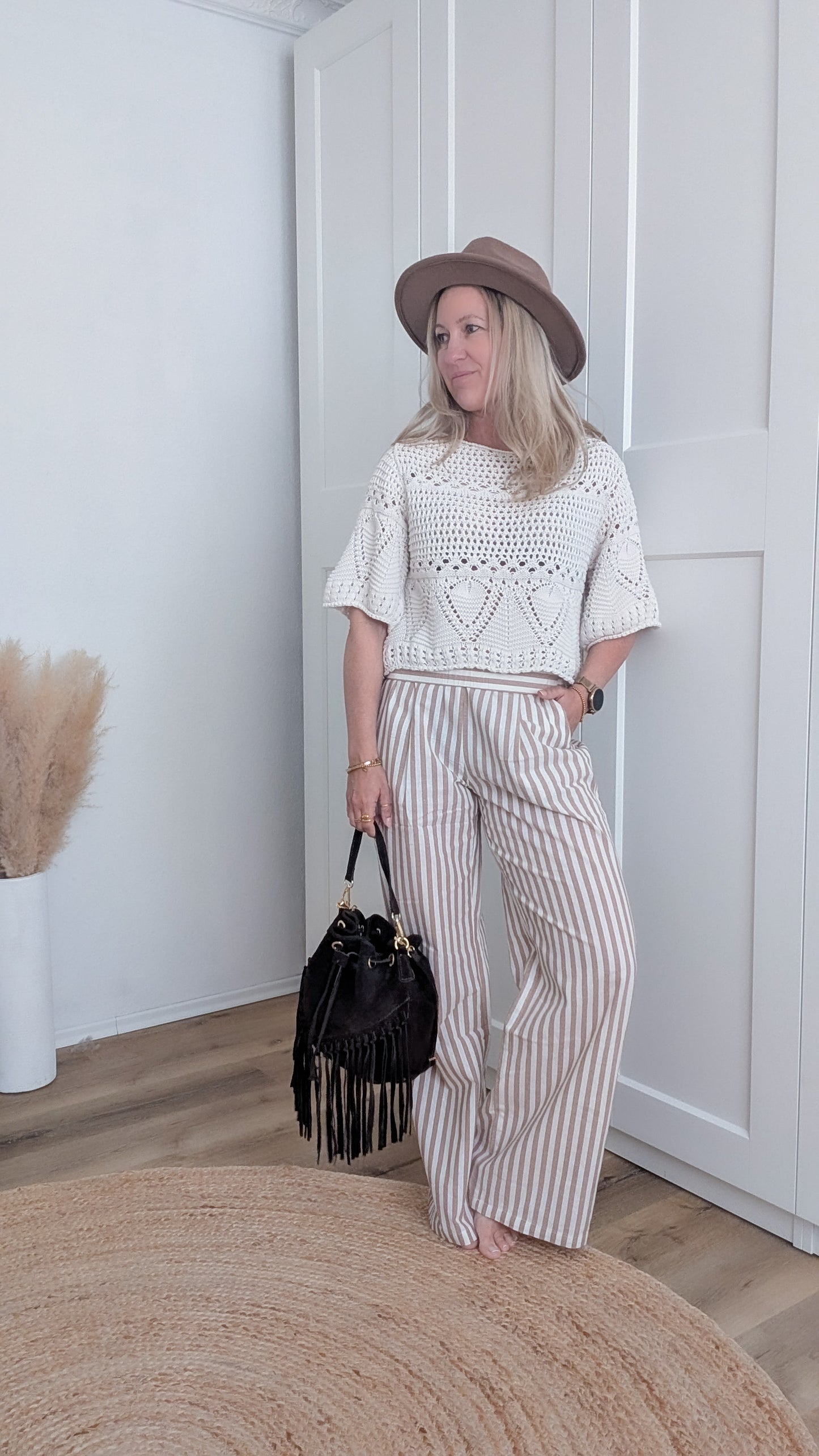 Hose beige gestreift