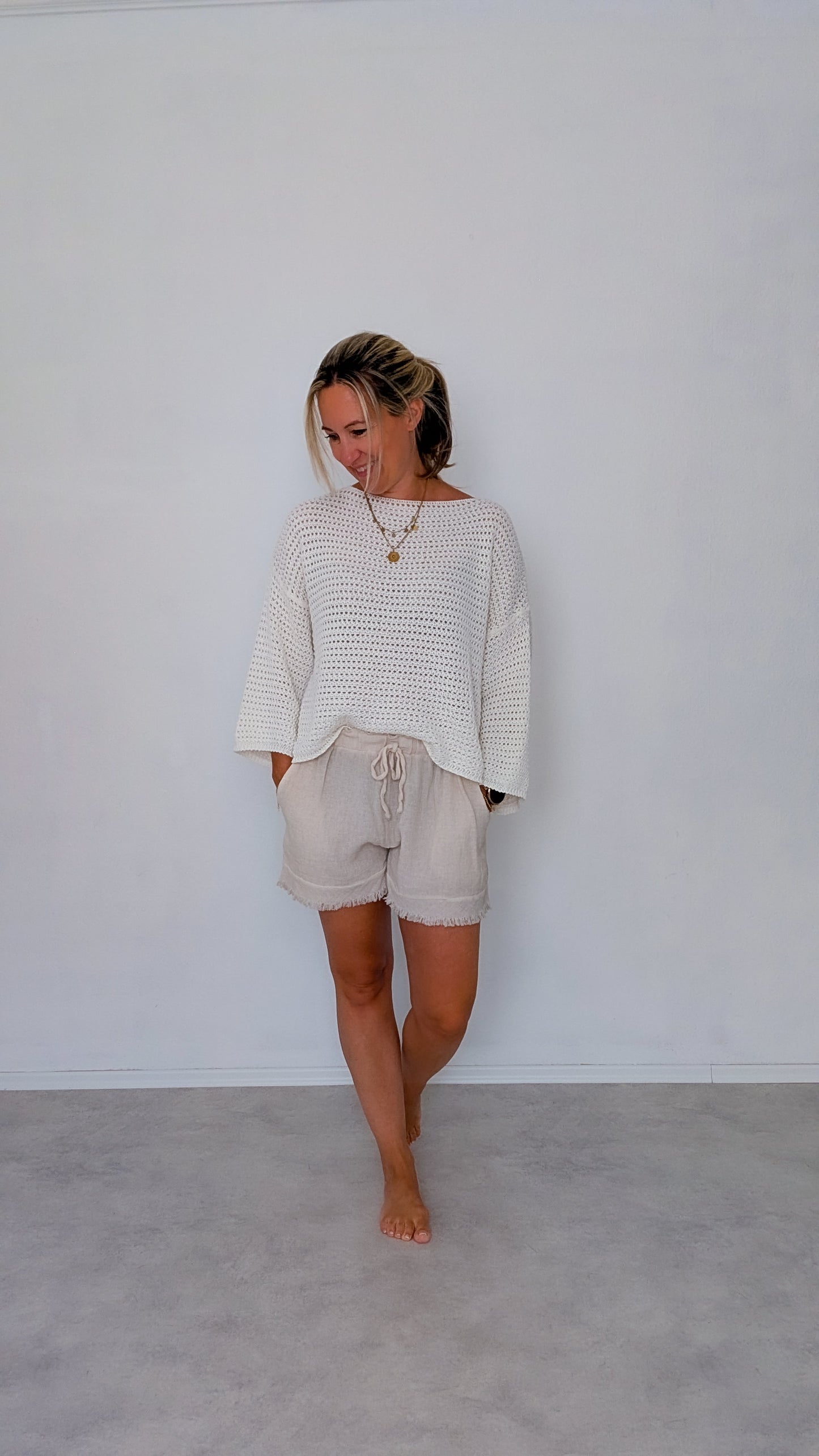 Shorts beige Baumwoll-Leinen Mix