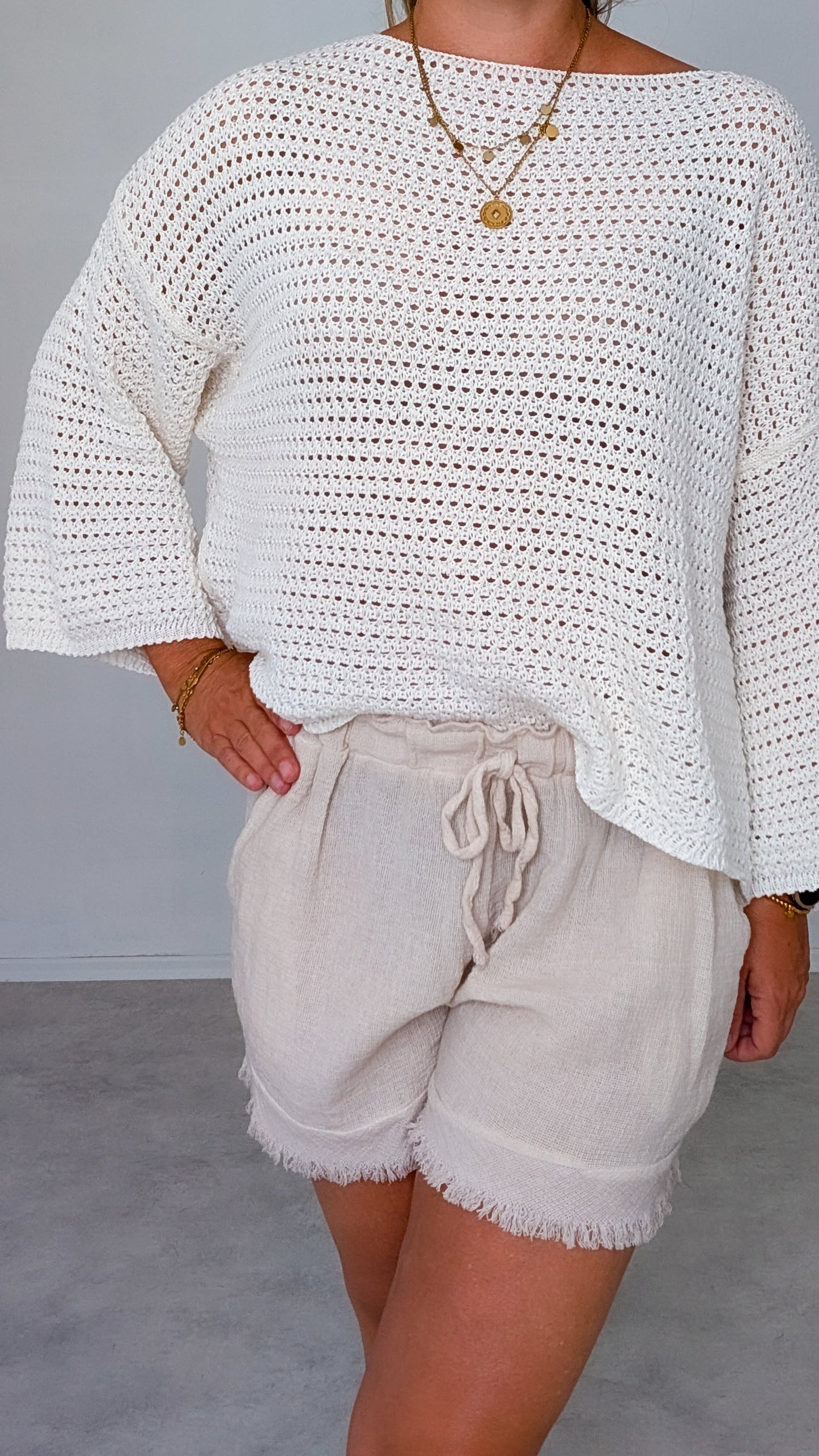 Shorts beige Baumwoll-Leinen Mix