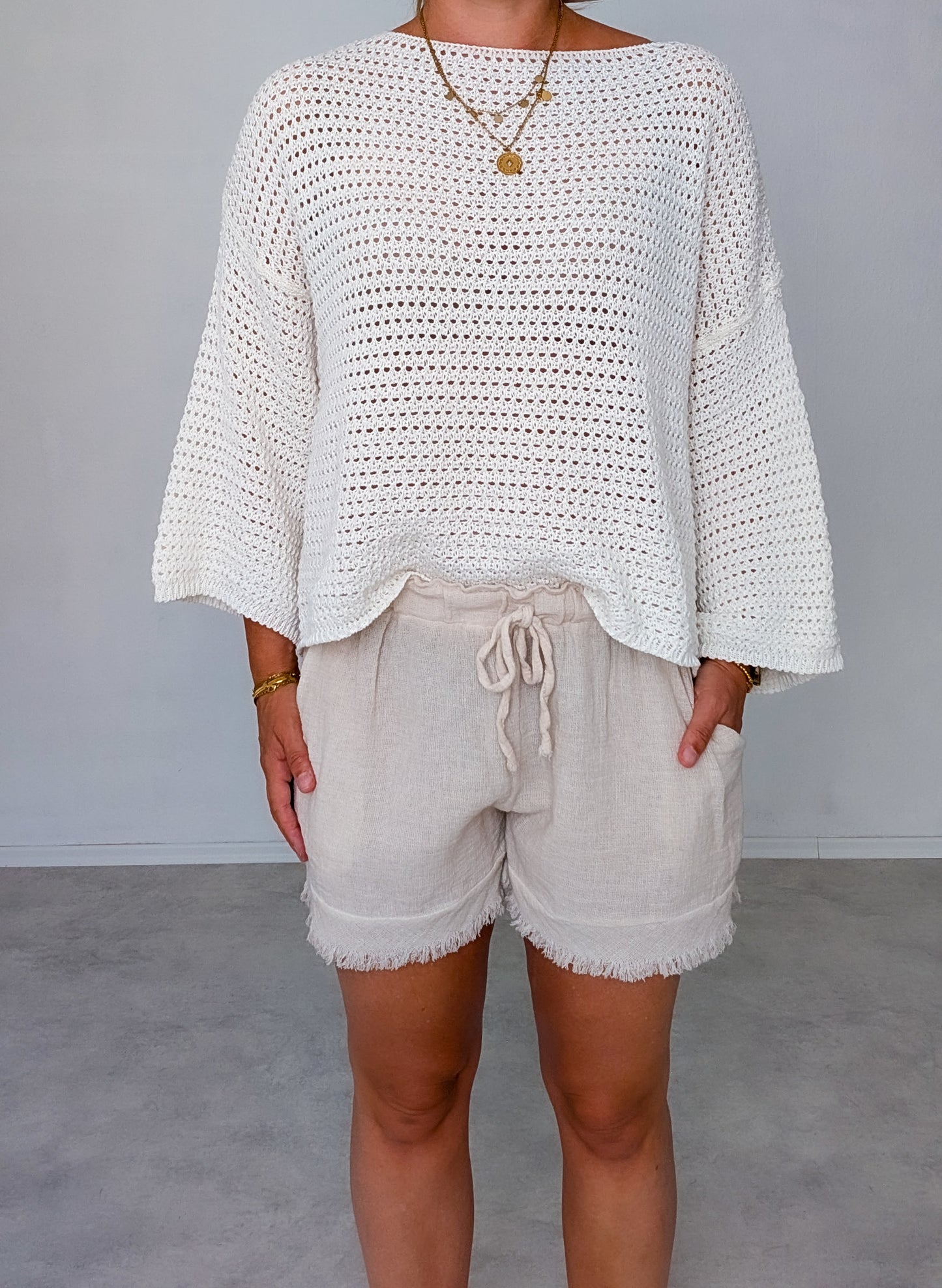 Shorts beige Baumwoll-Leinen Mix