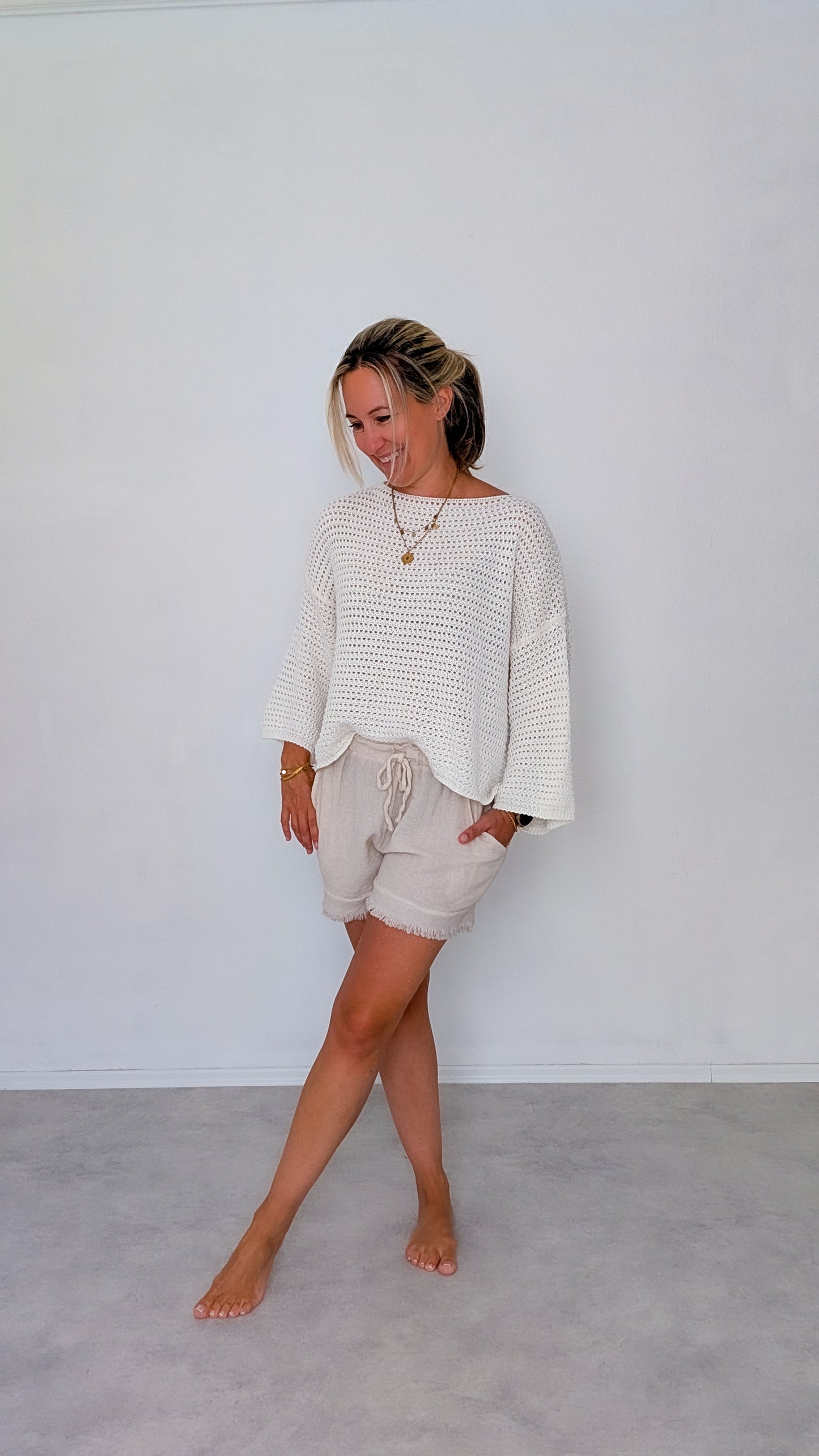 Shorts beige Baumwoll-Leinen Mix