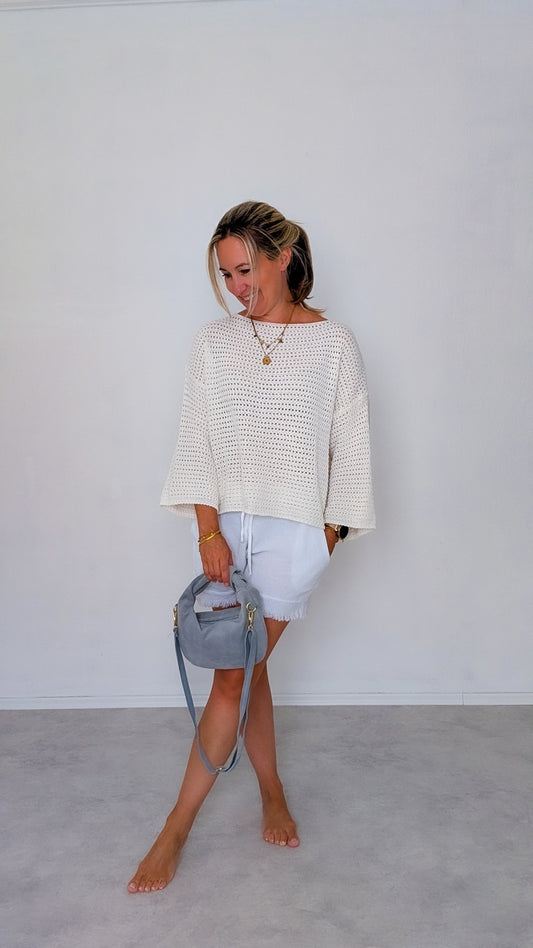 Short weiß Leinen-Baumwoll Mix