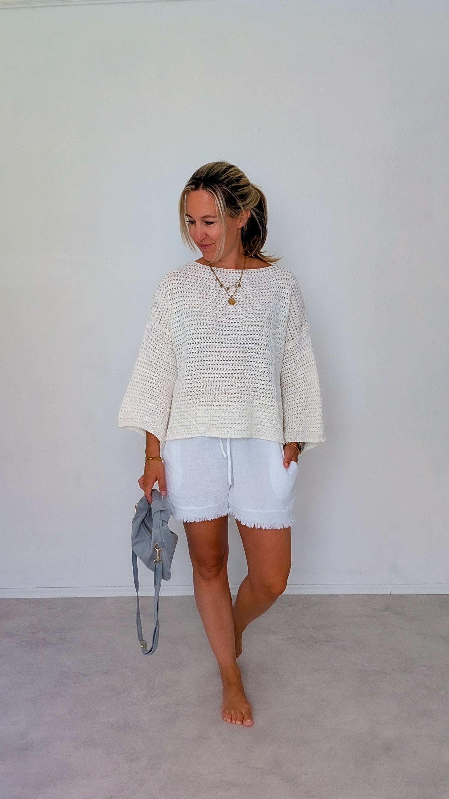 Short weiß Leinen-Baumwoll Mix