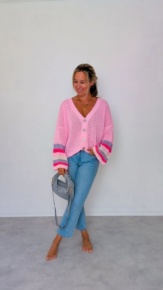 Bunte Strickjacke in rosa