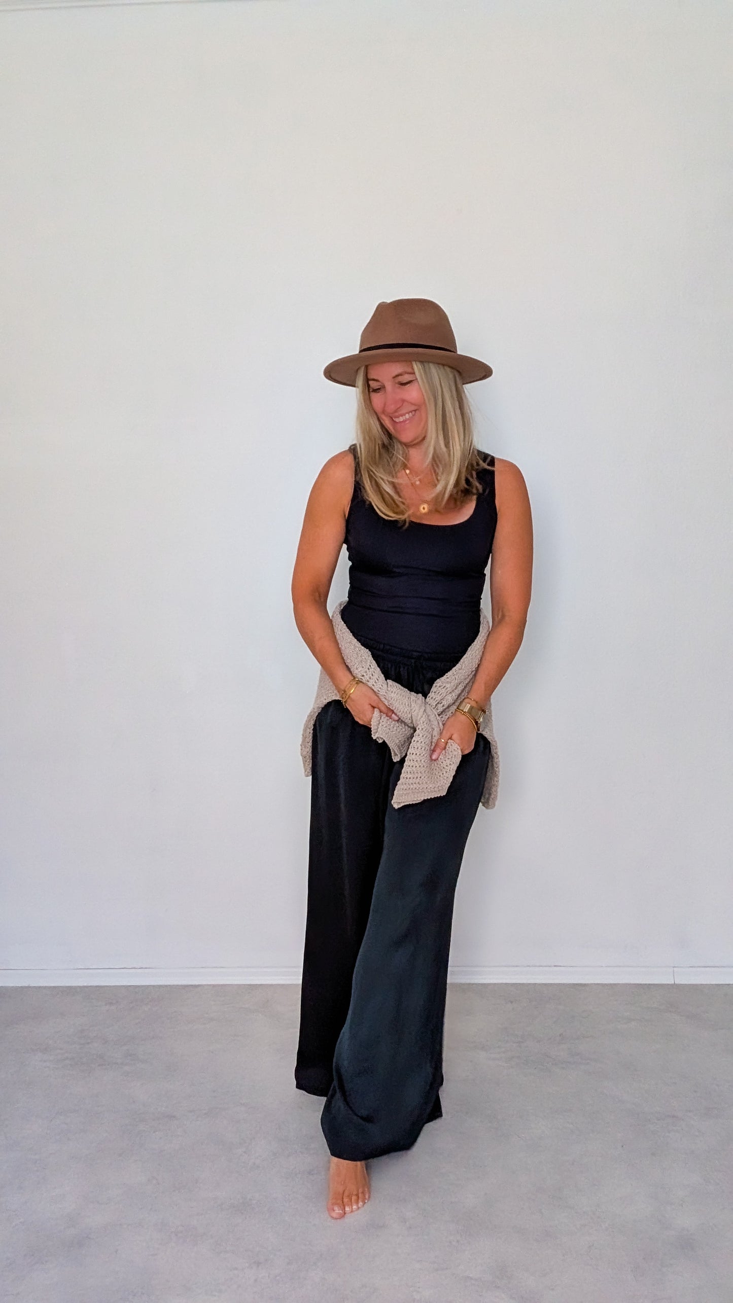 Weite Hose aus Viskose schwarz