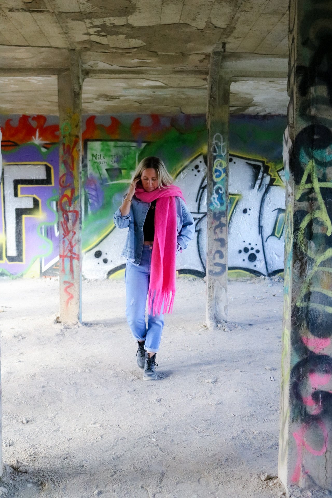 Schal pink mit Fransen