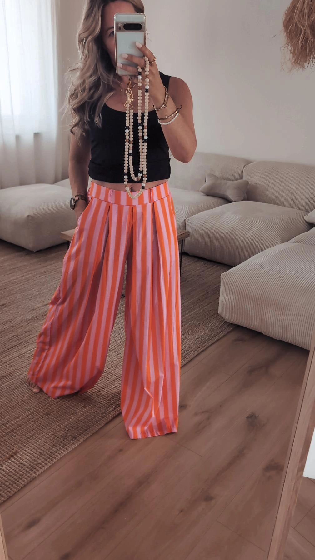Hose rosa orange gestreift