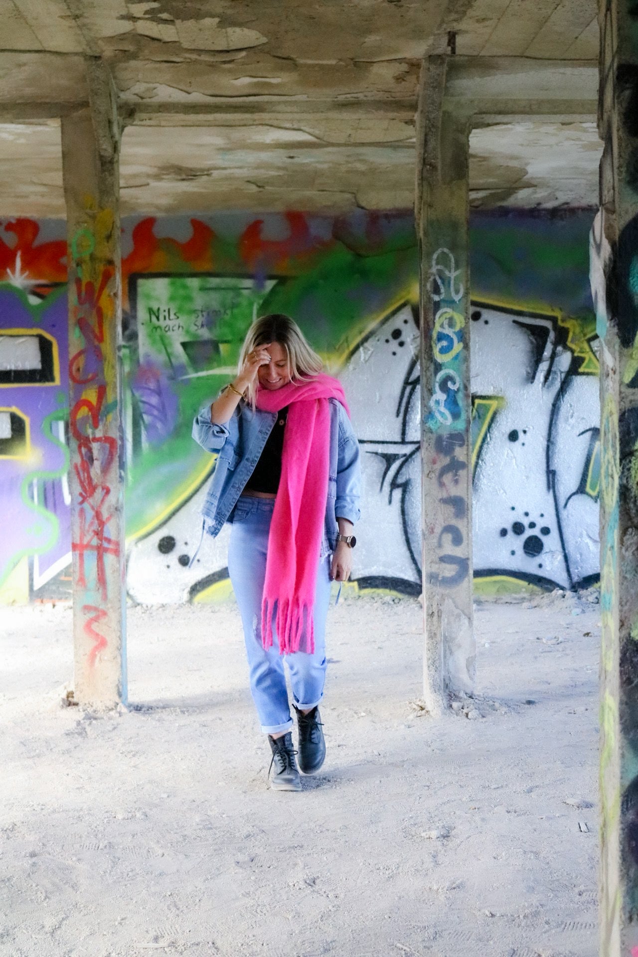 Schal pink mit Fransen