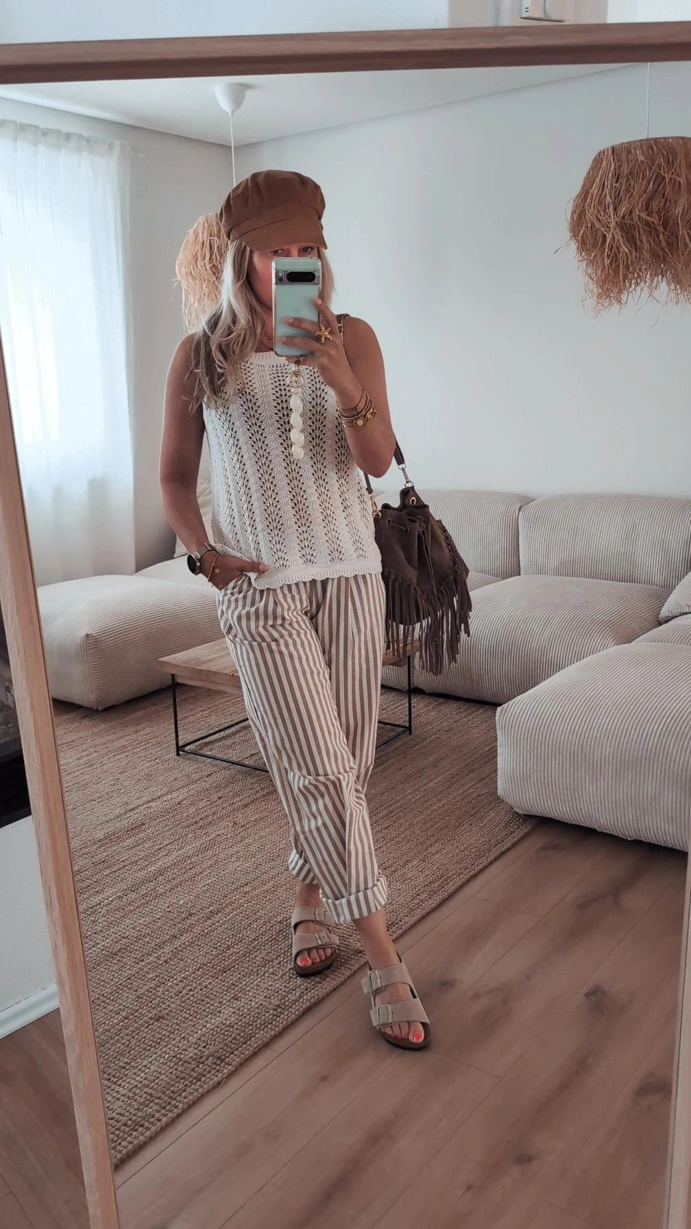 Hose beige gestreift