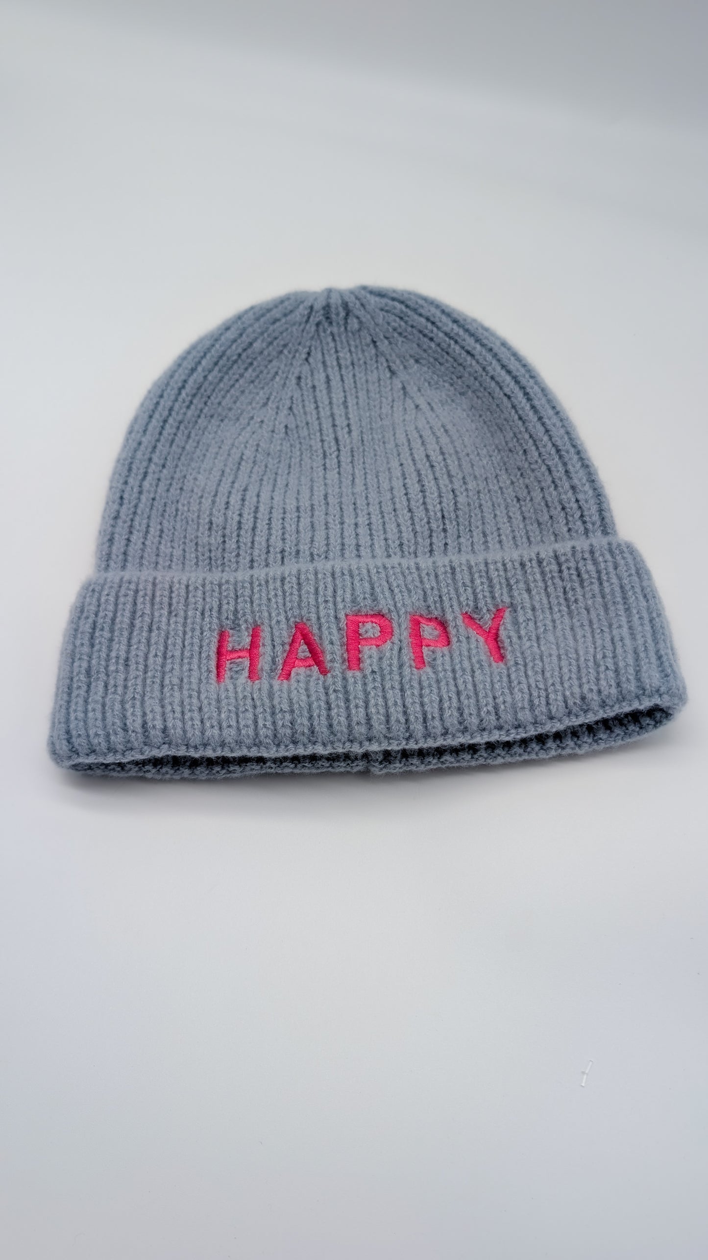 Mütze Happy hellblau pink