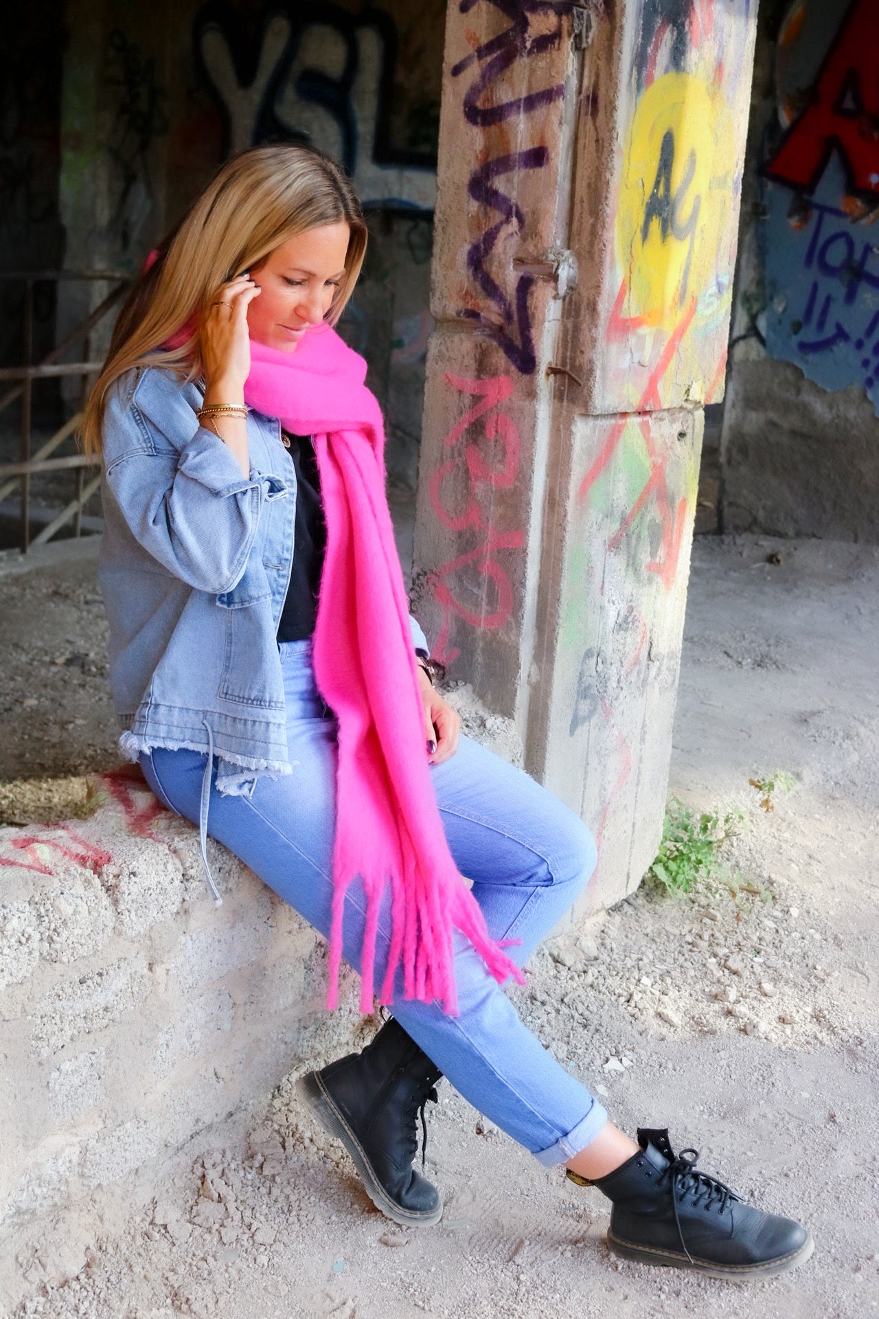 Schal pink mit Fransen