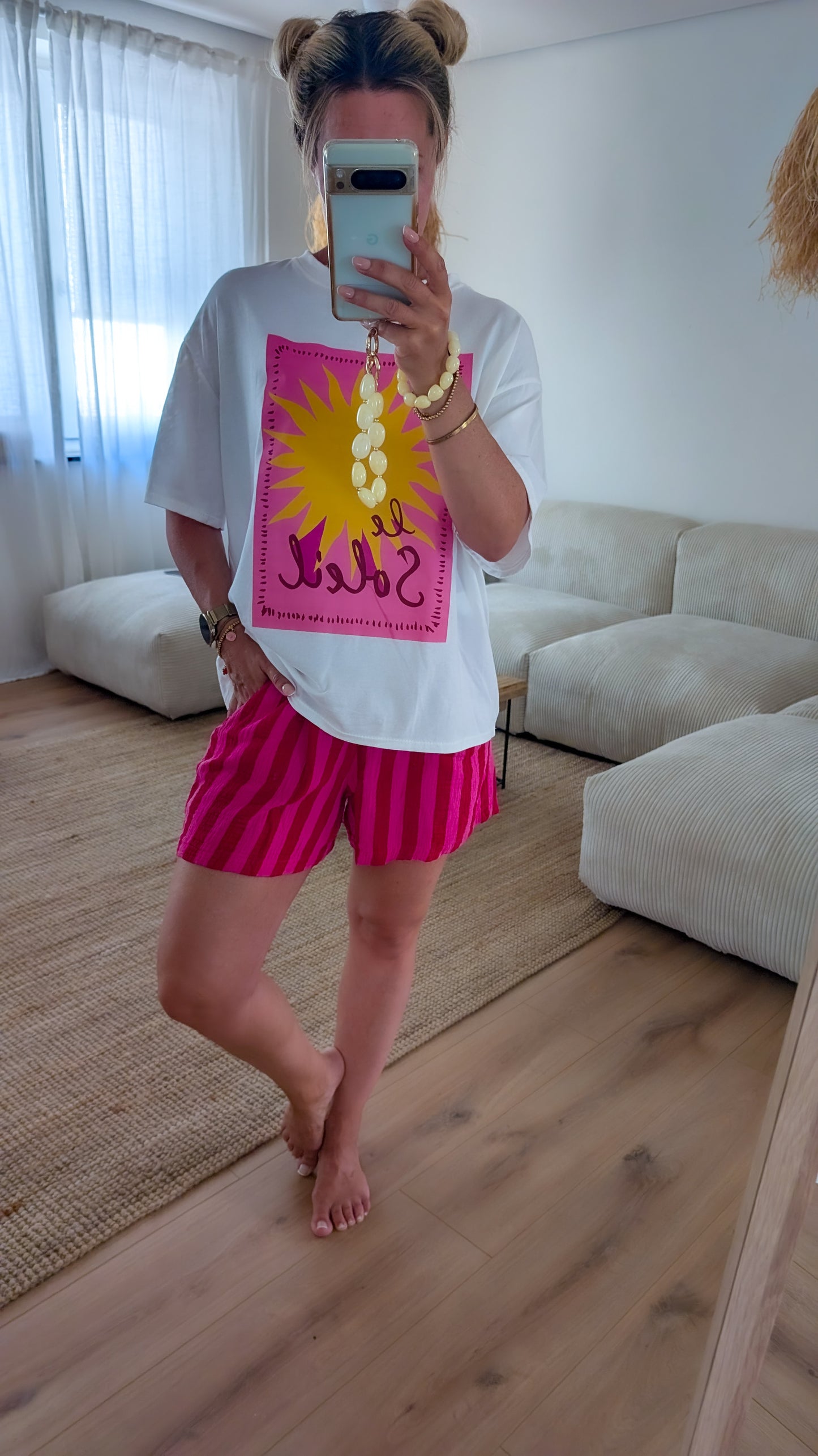kurze Hose rosa pink gestreift