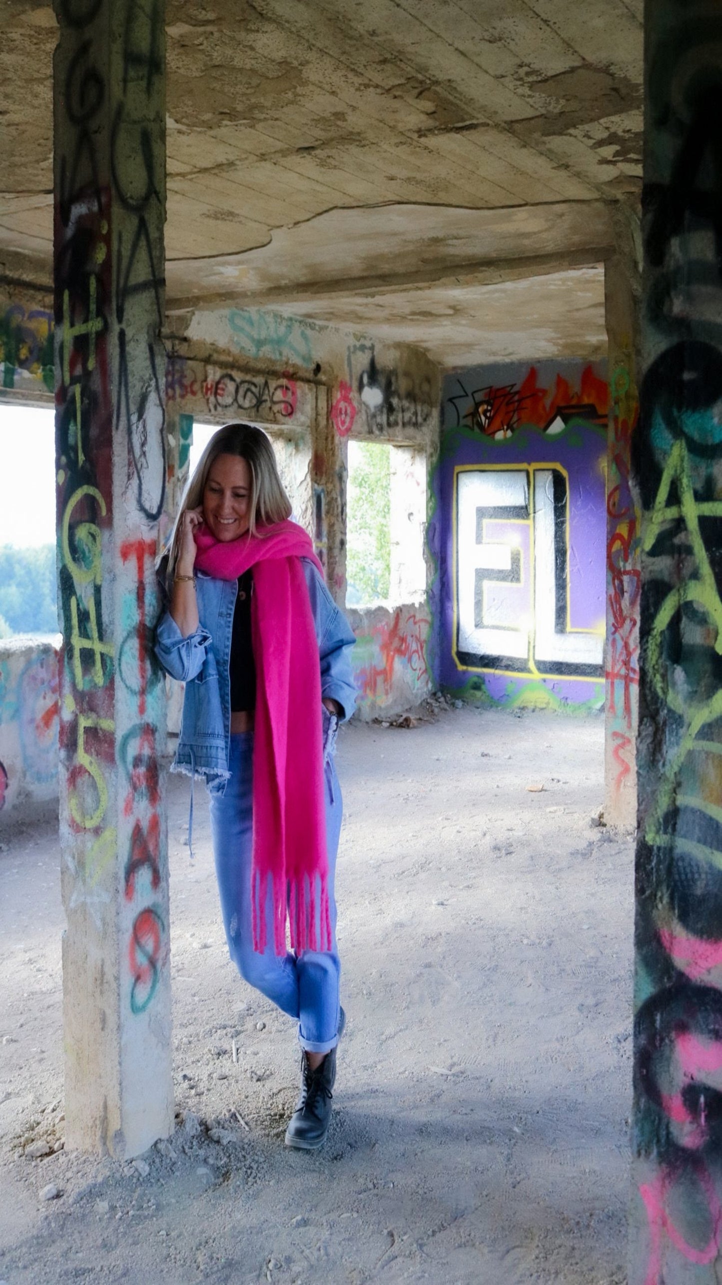 Schal pink mit Fransen