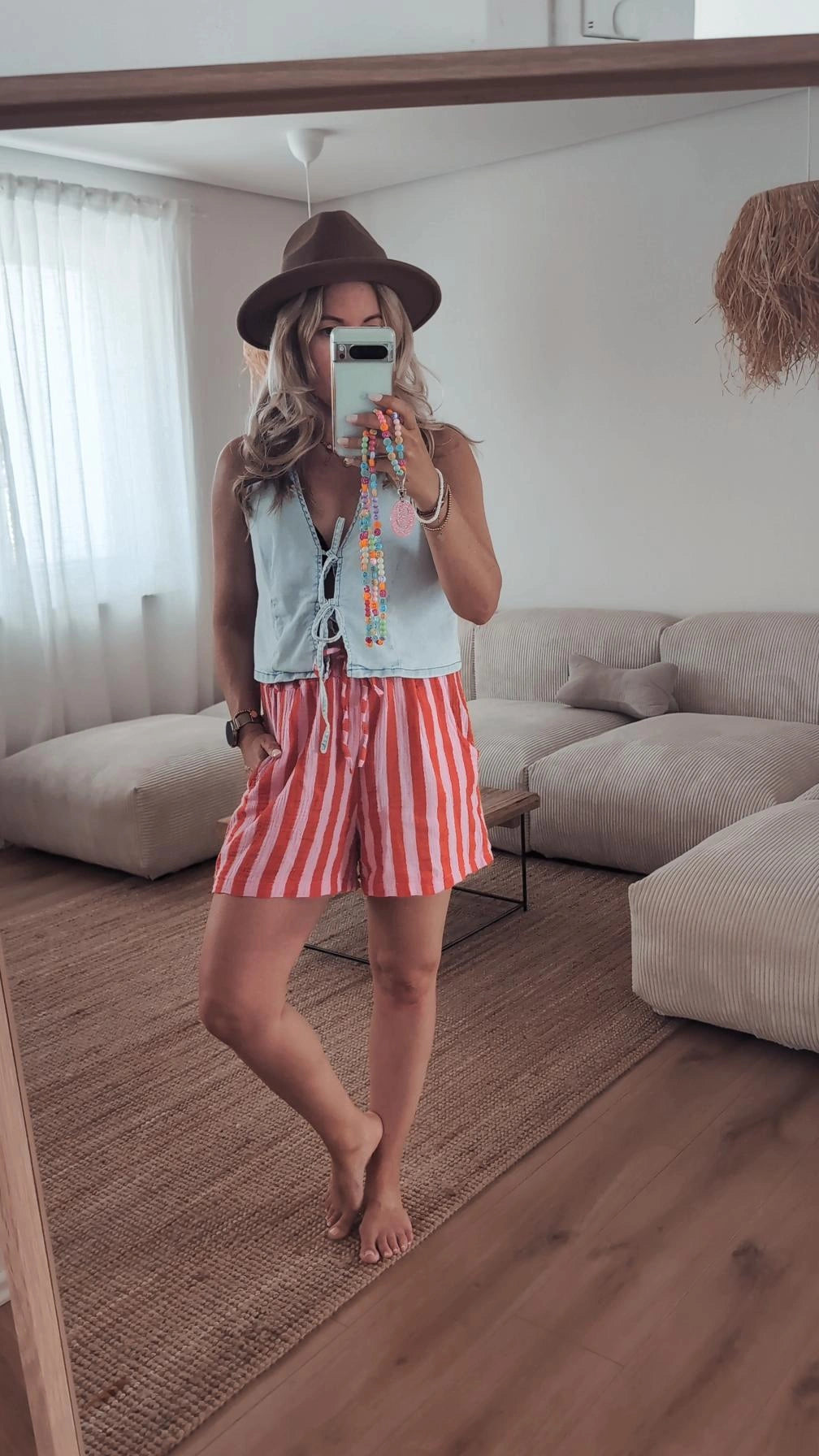 kurze Musselin Hose orange rosa