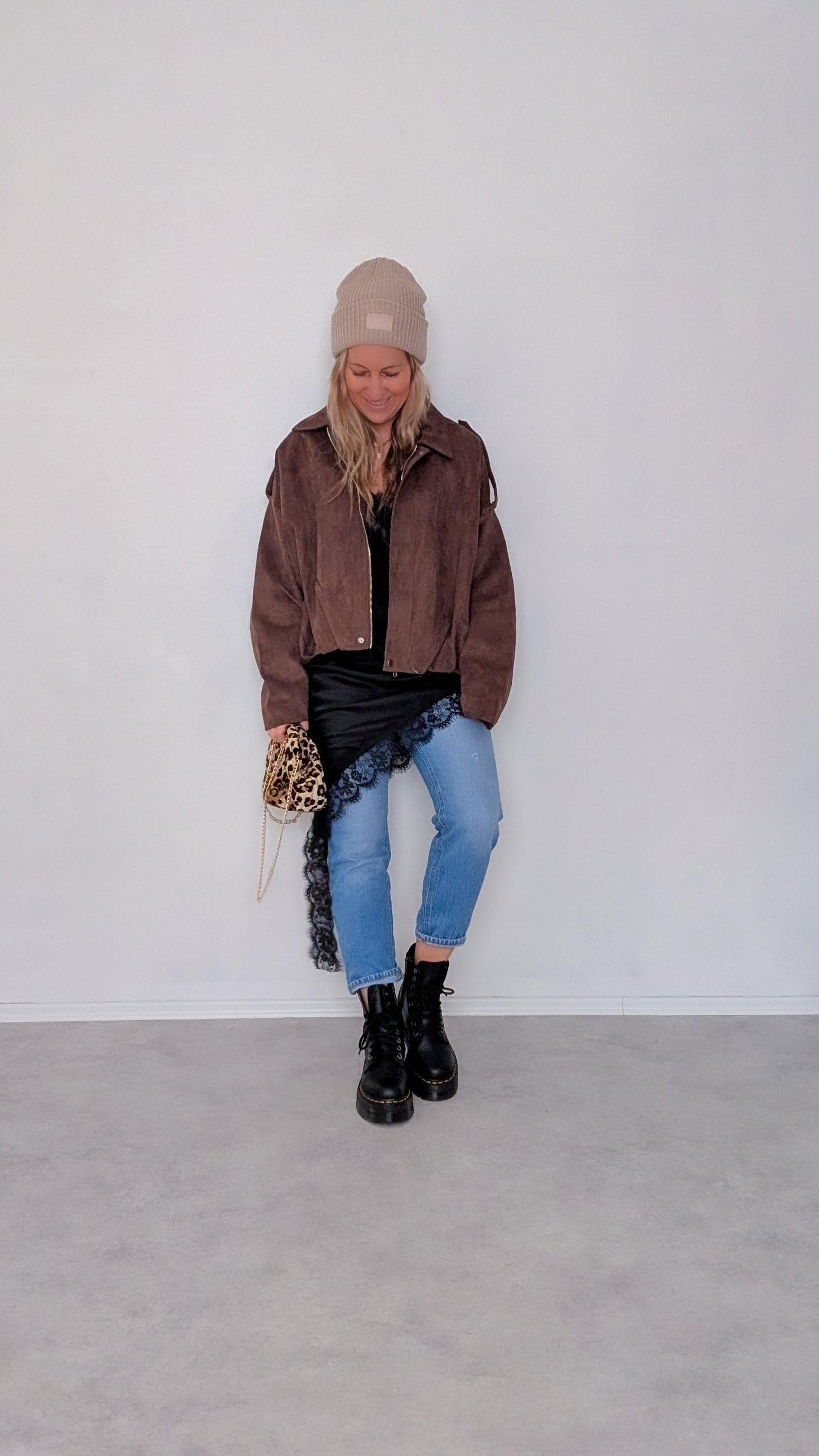 Satin Top schwarz & braun