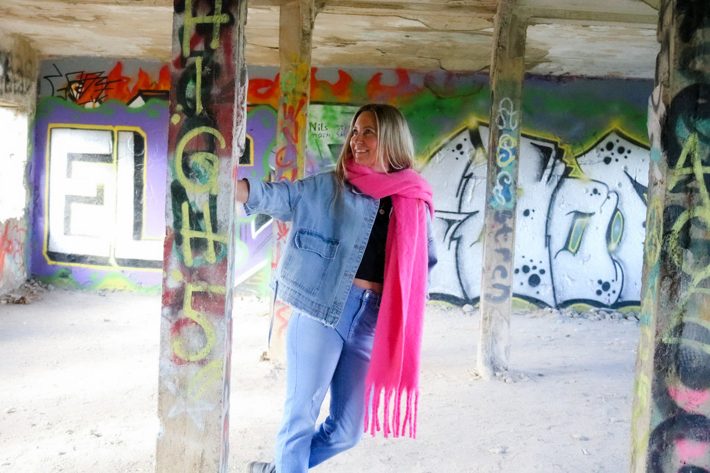 Schal pink mit Fransen