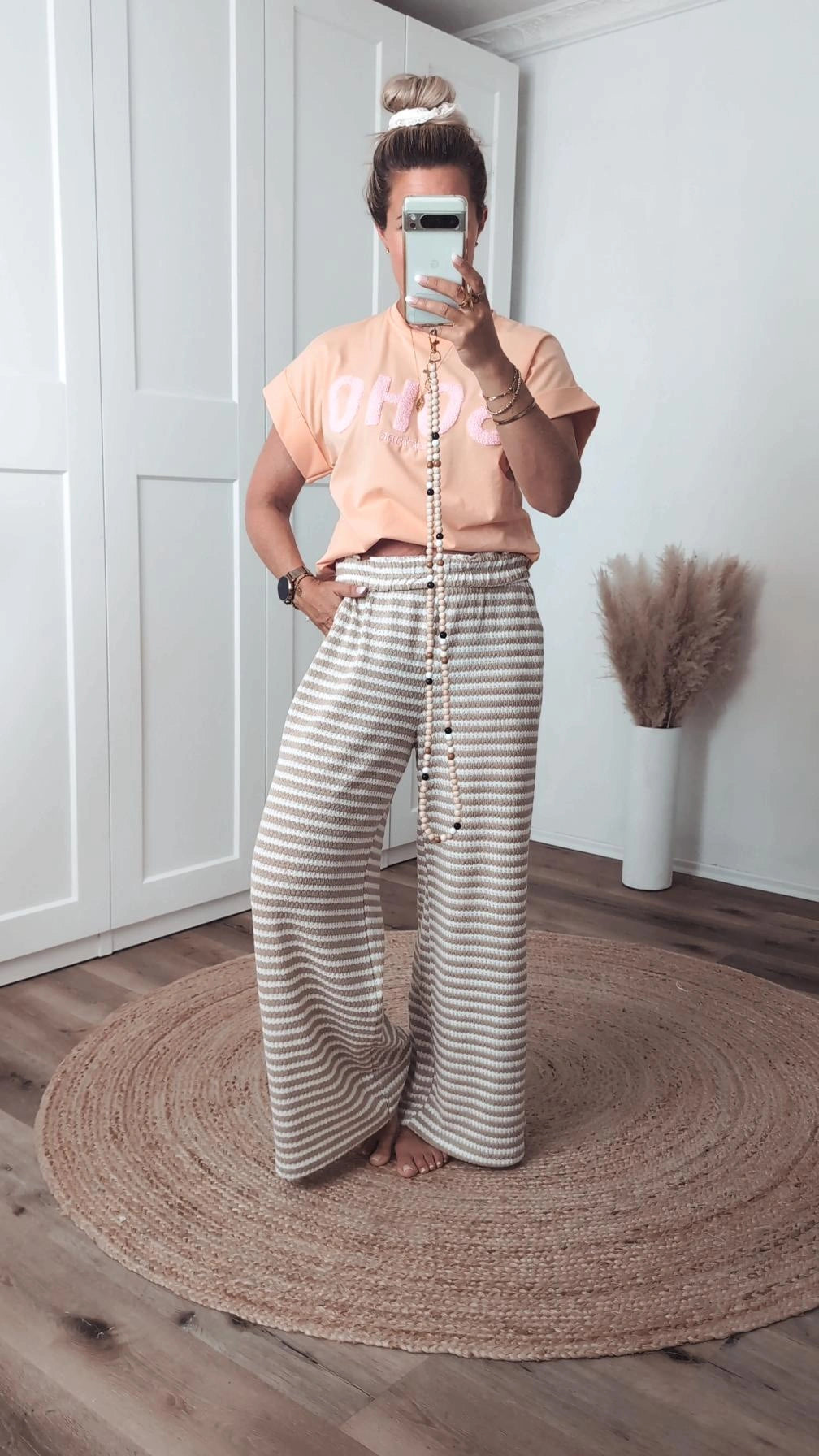 Hose beige gestreift