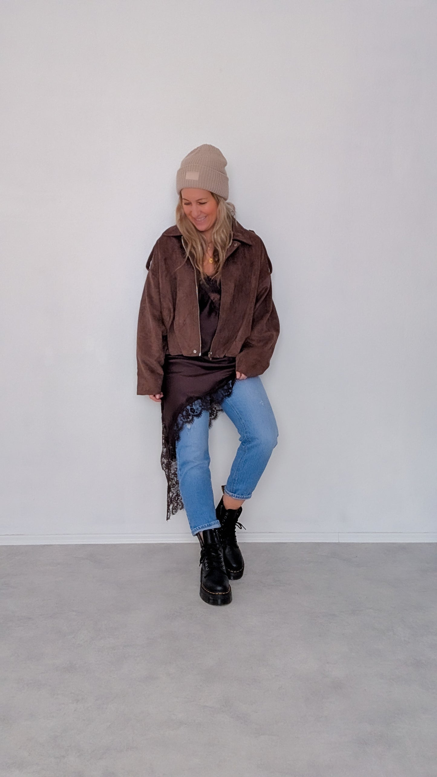 Satin Top schwarz & braun