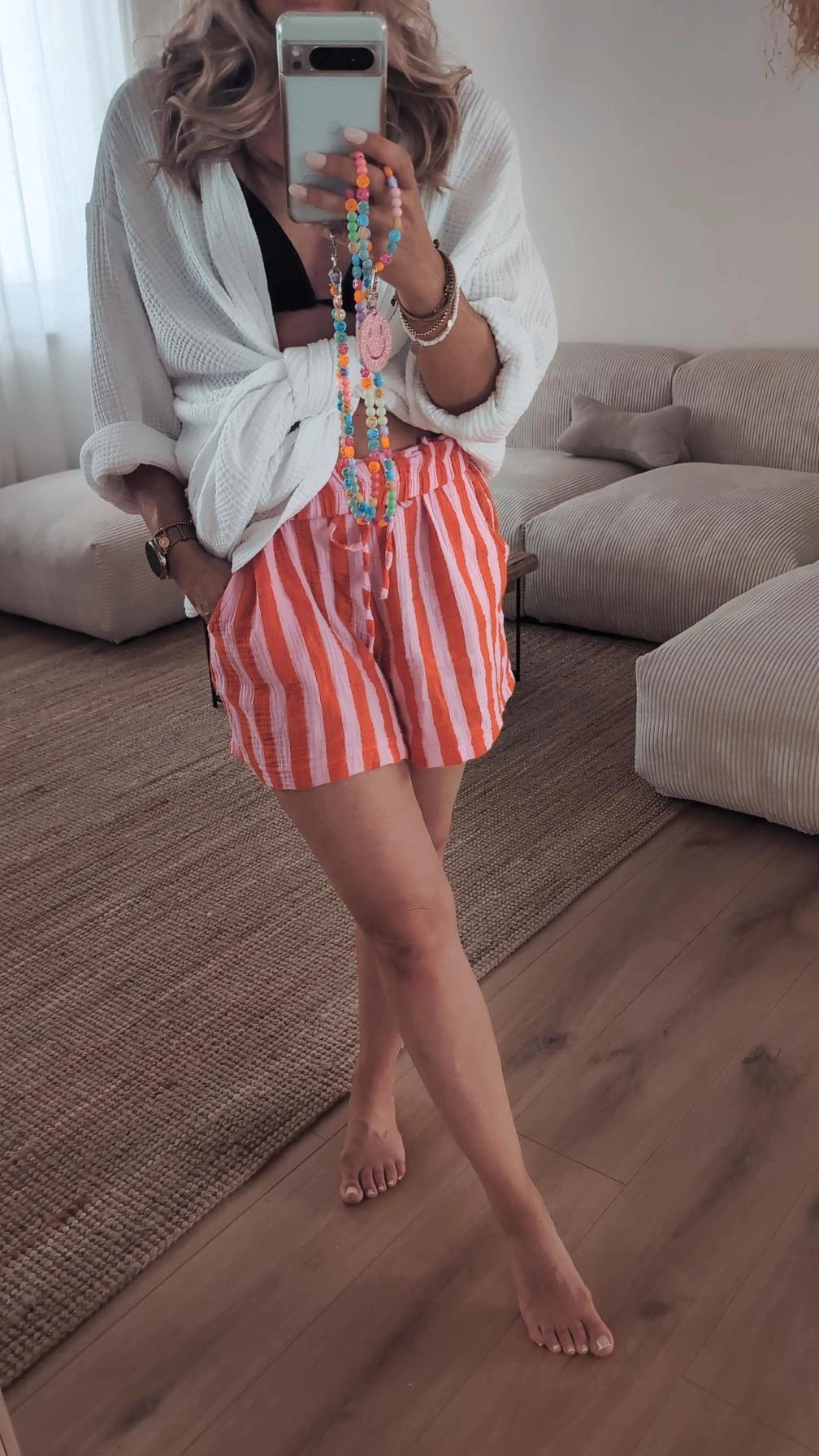 kurze Musselin Hose orange rosa
