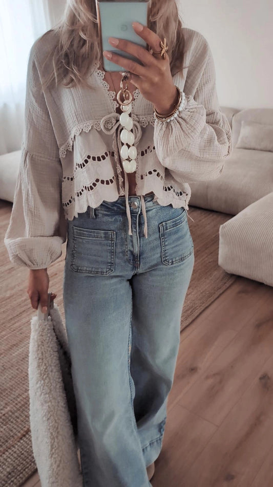 Musselin Bluse beige