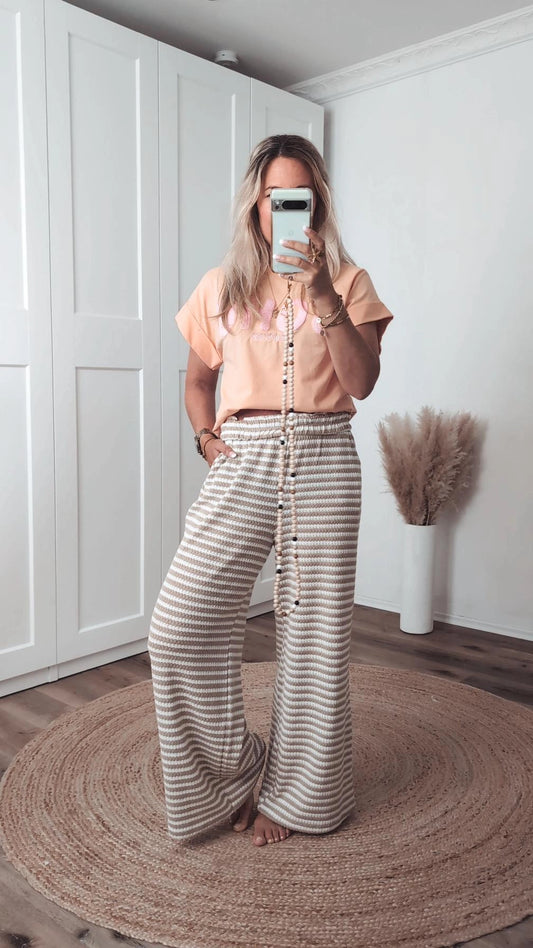 Hose beige gestreift