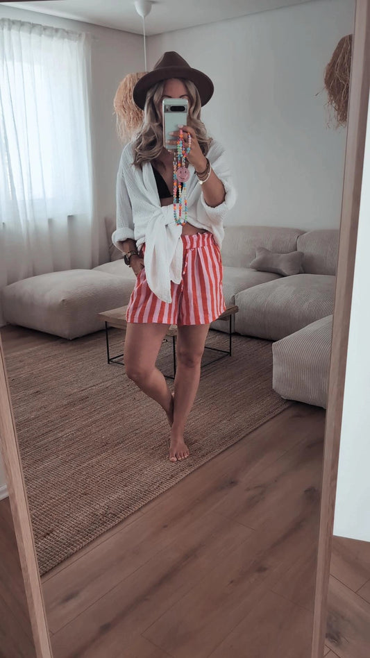 kurze Musselin Hose orange rosa
