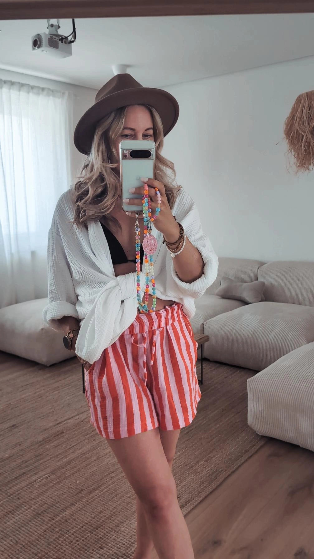 kurze Musselin Hose orange rosa