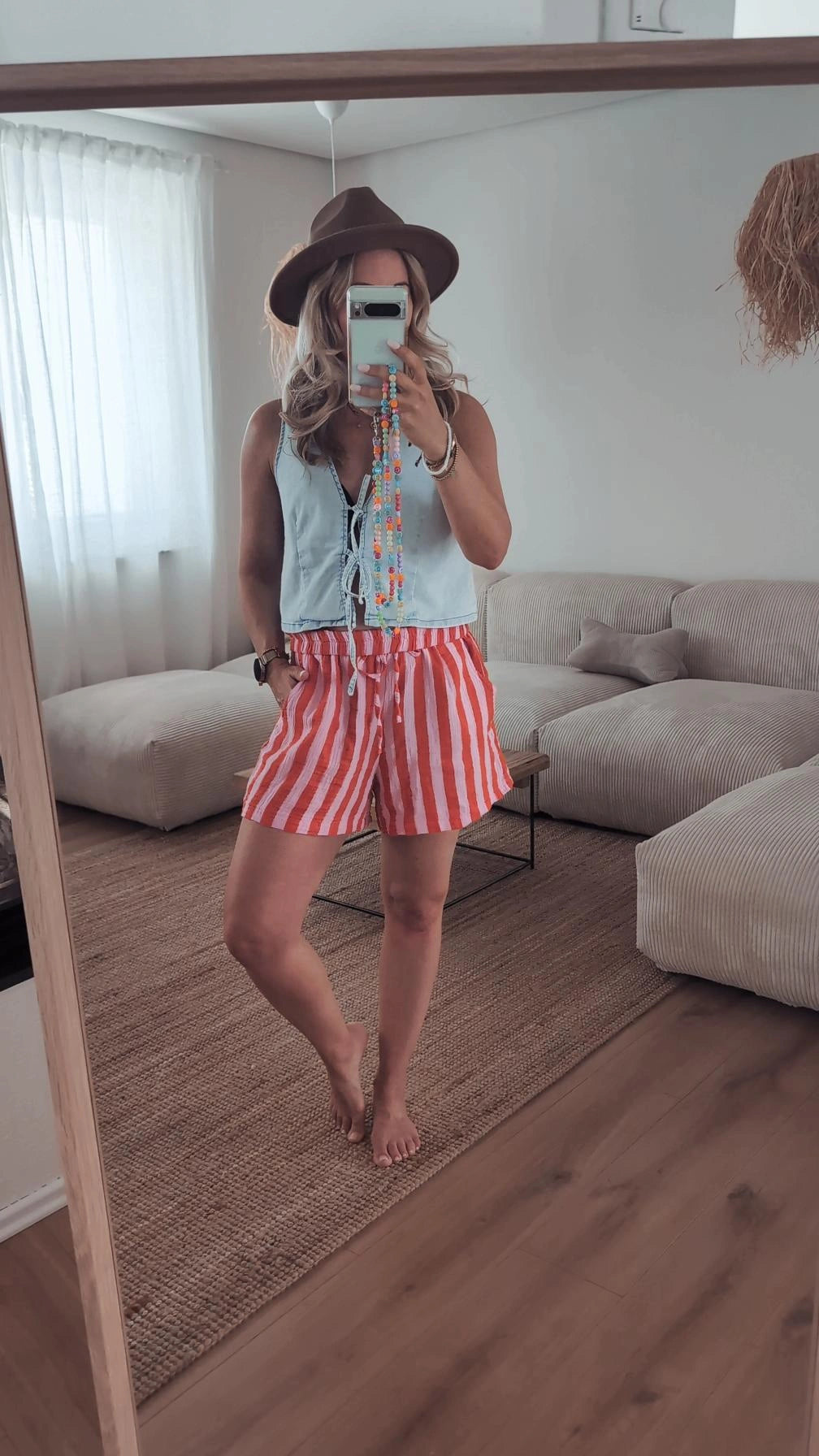 kurze Musselin Hose orange rosa