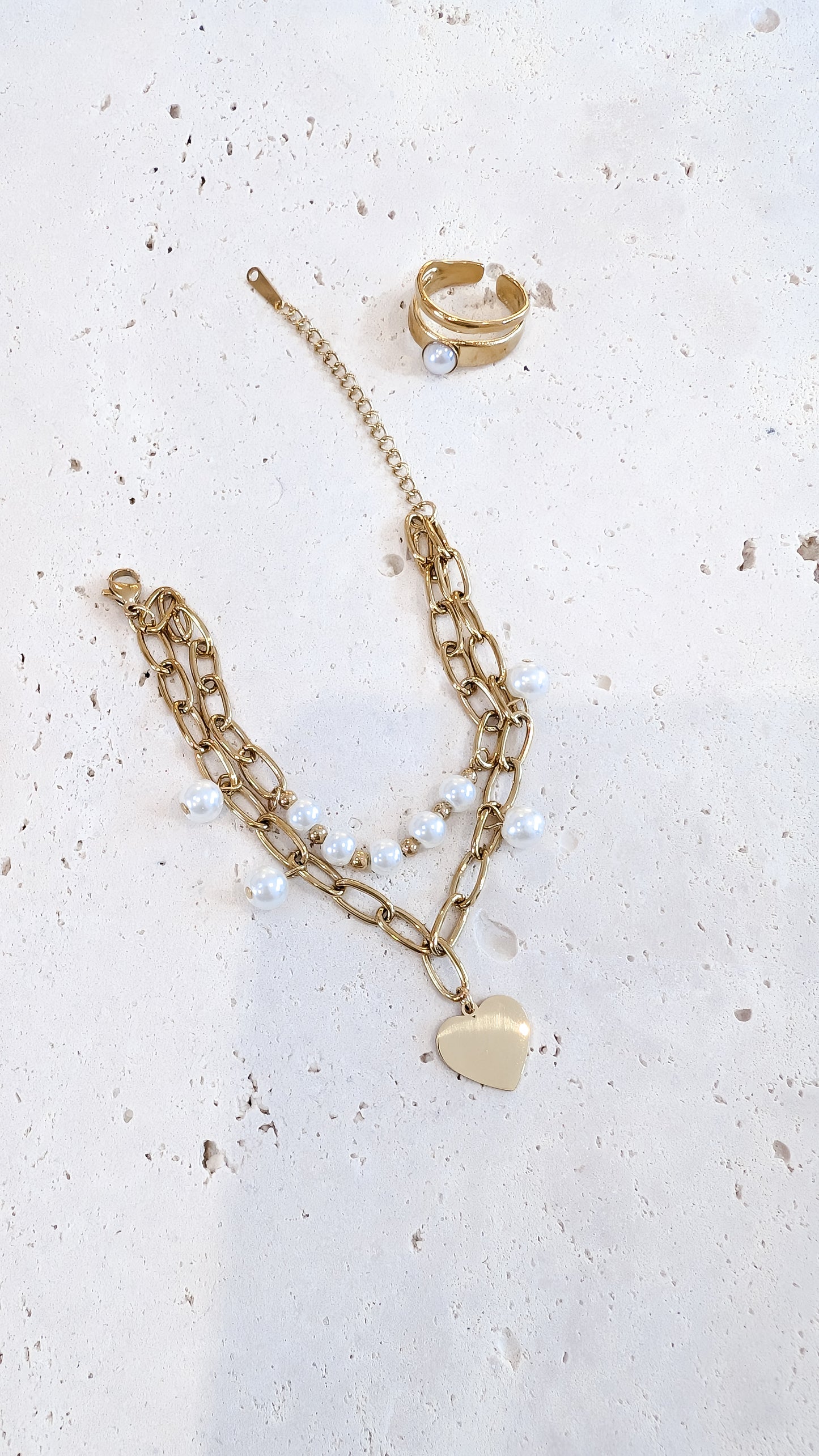 Armband Perlmuttkugeln + goldenes Herz