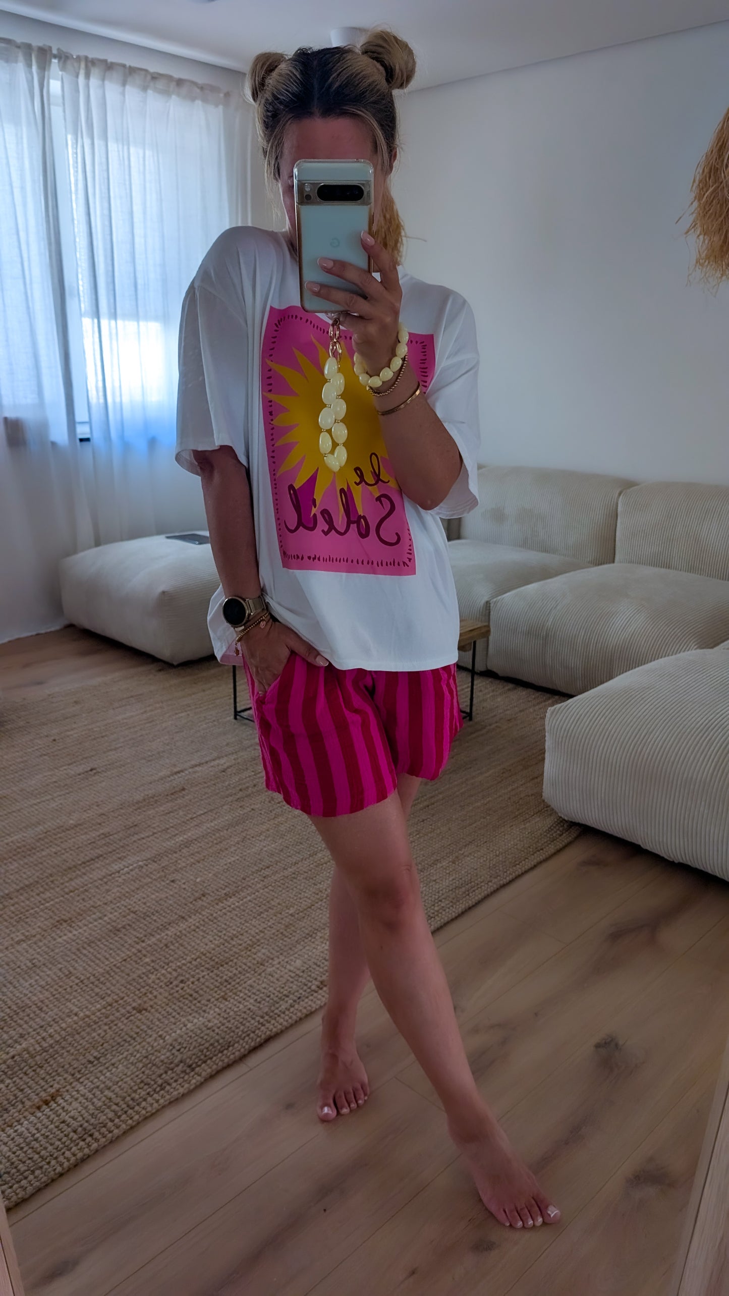 kurze Hose rosa pink gestreift