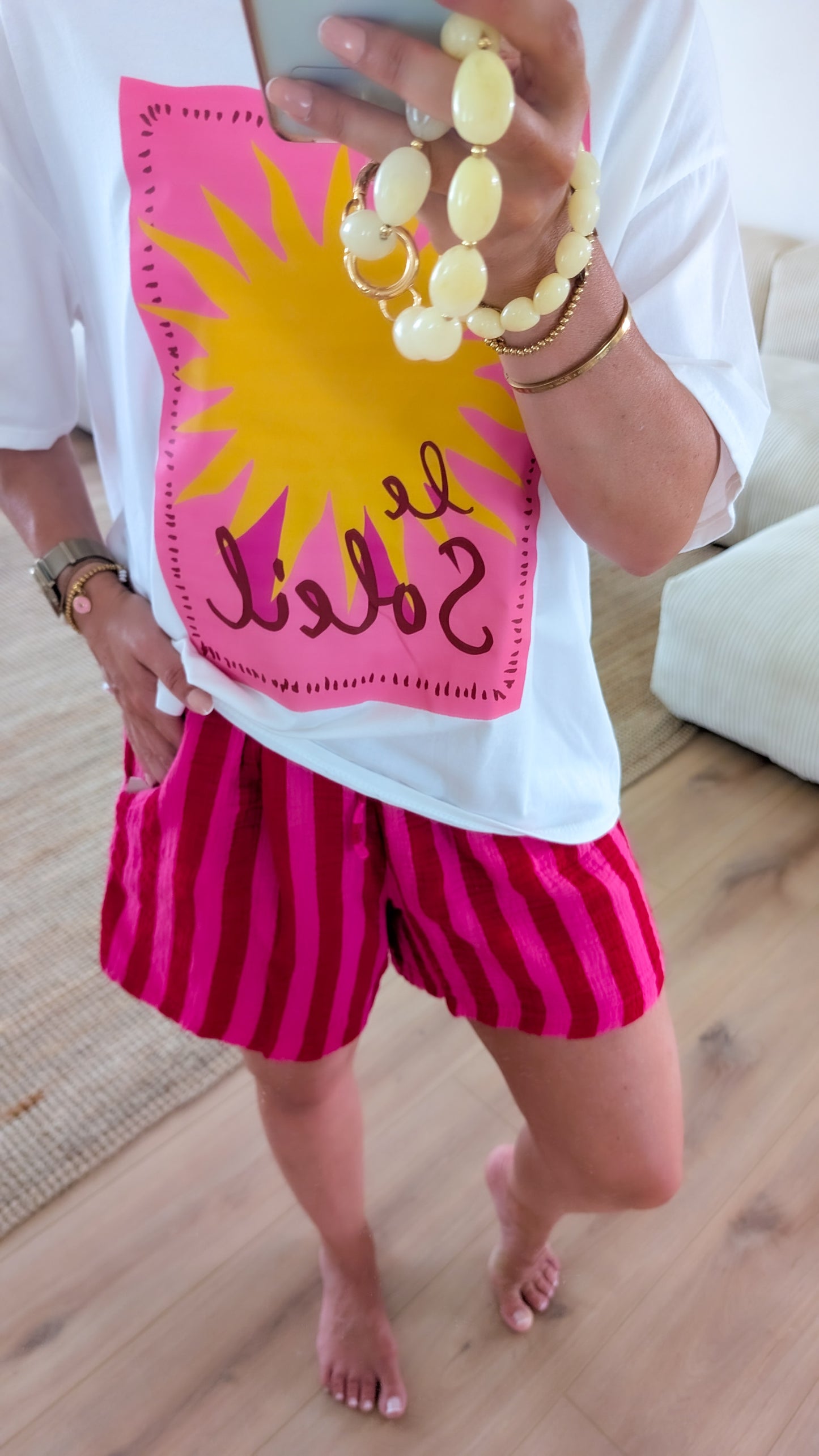 kurze Hose rosa pink gestreift
