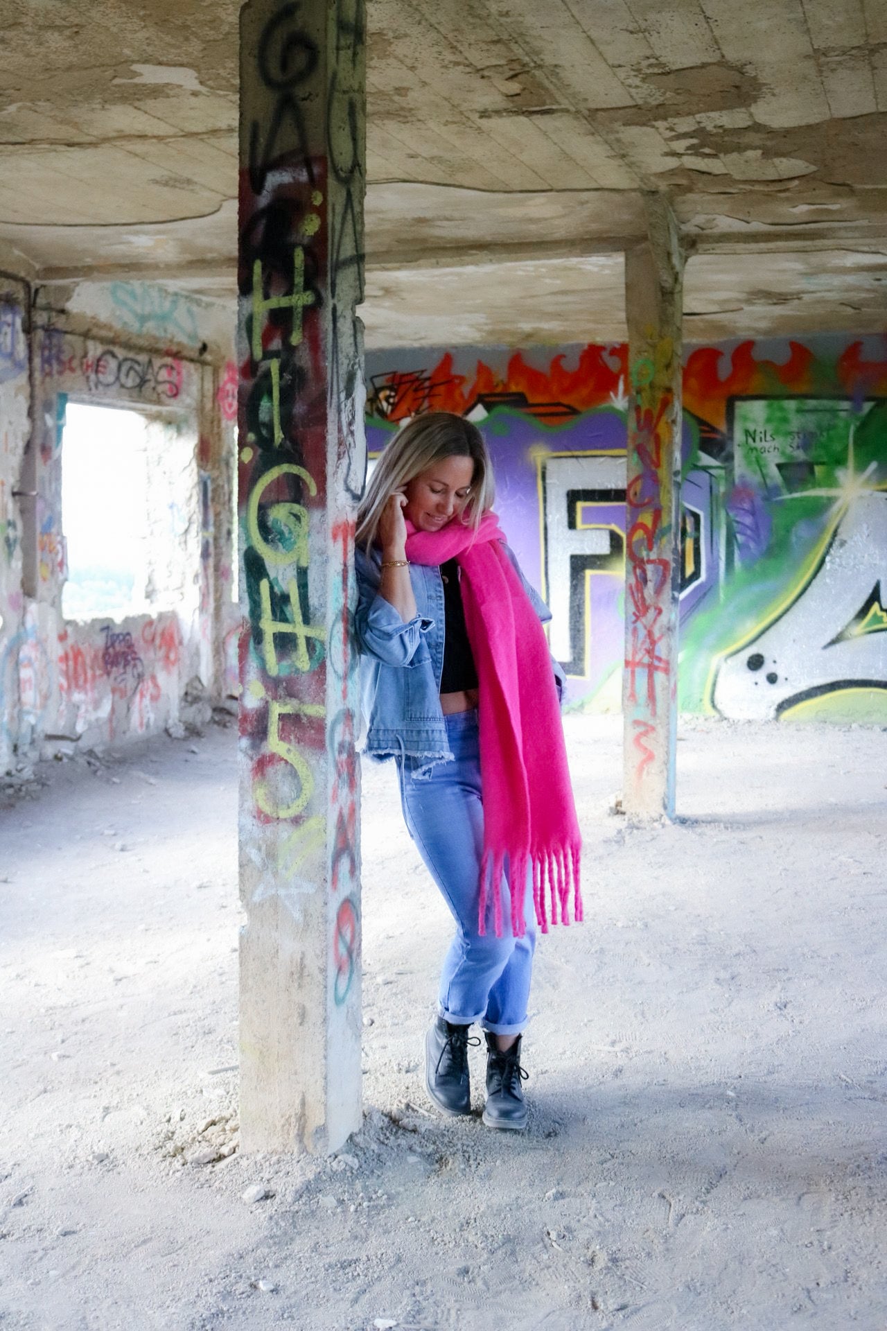 Schal pink mit Fransen