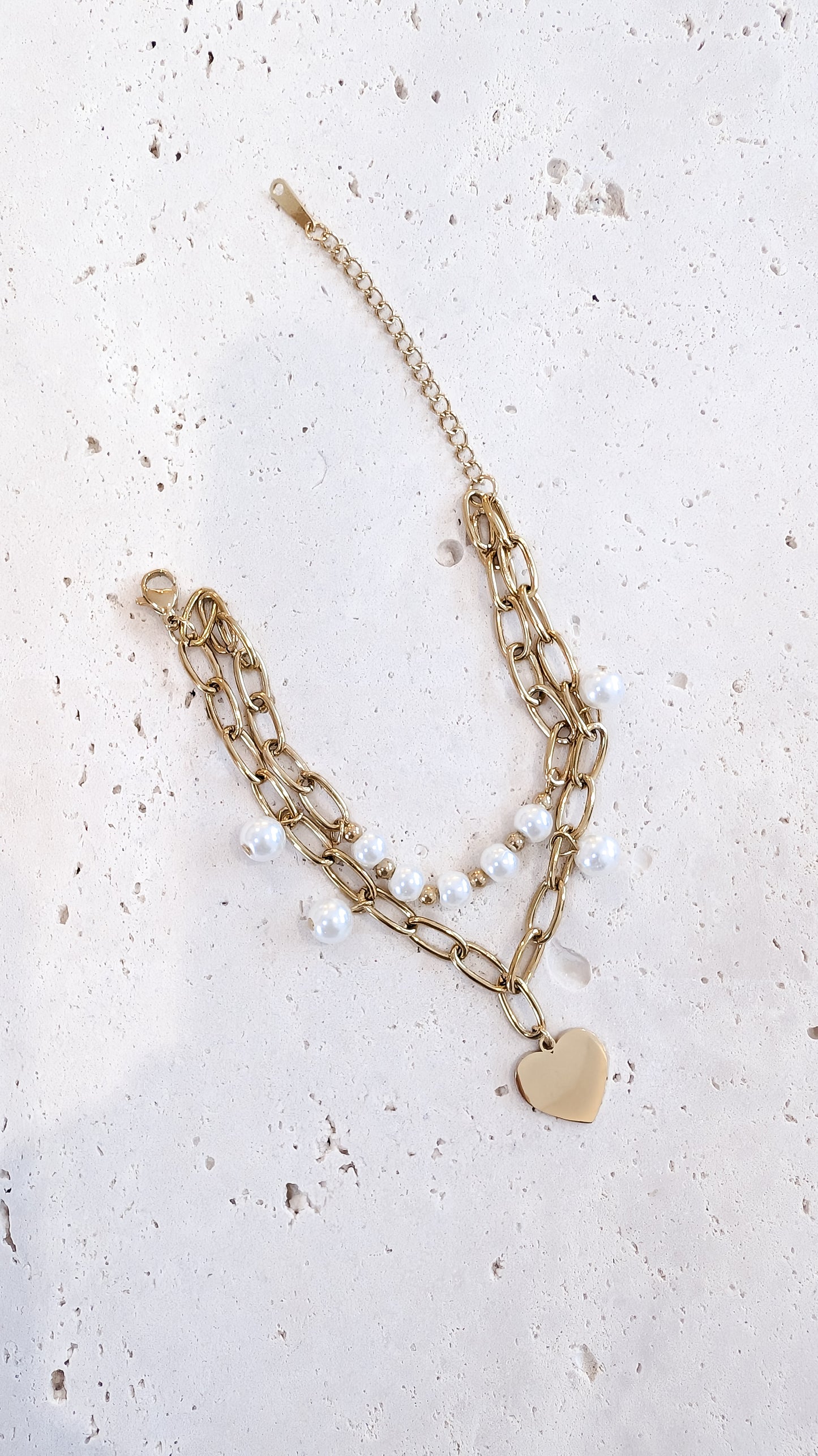 Armband Perlmuttkugeln + goldenes Herz