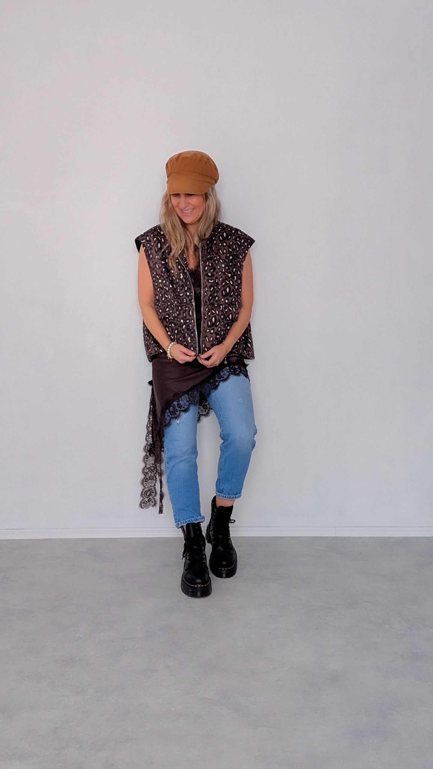 Satin Top schwarz & braun