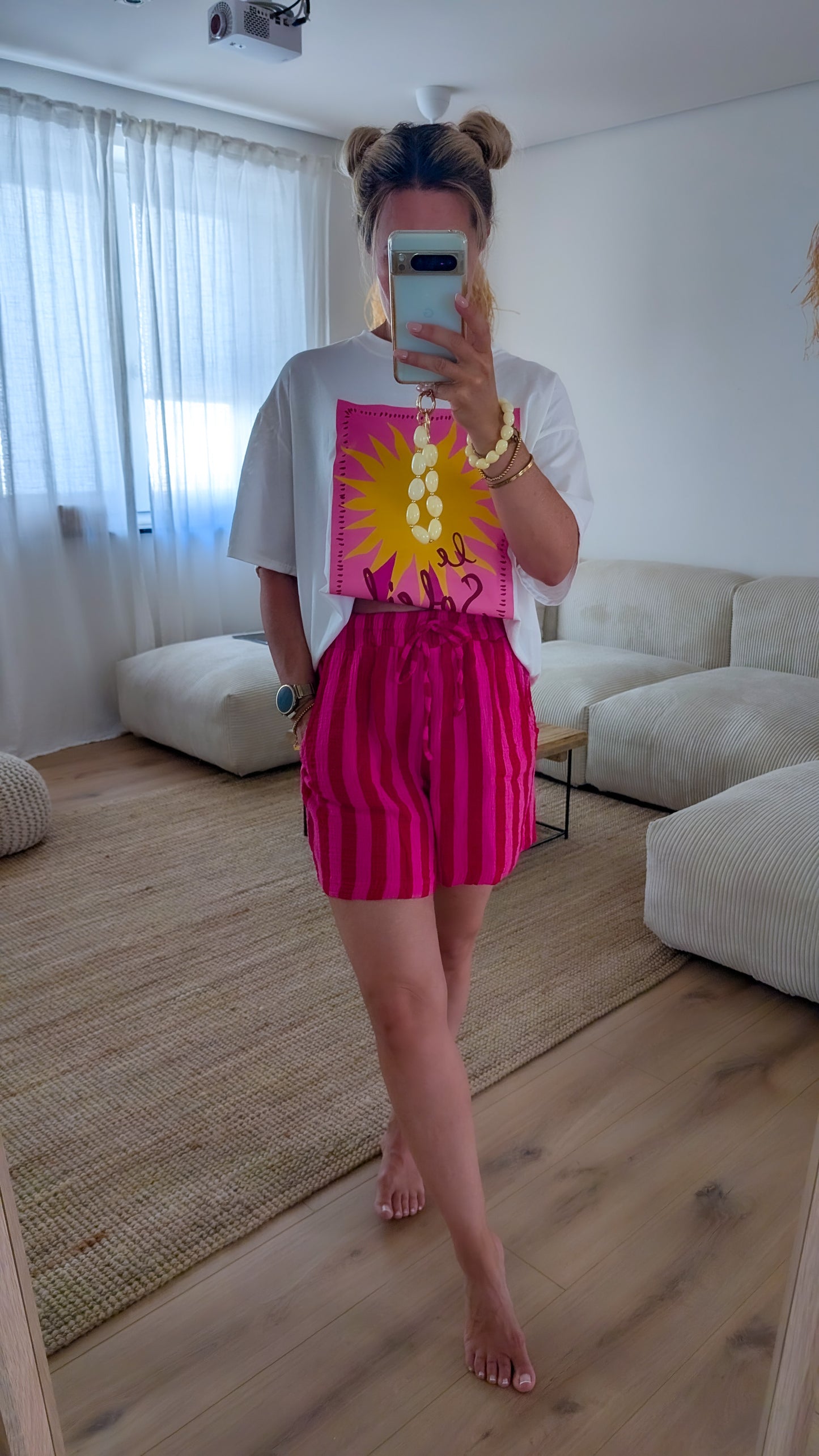 kurze Hose rosa pink gestreift