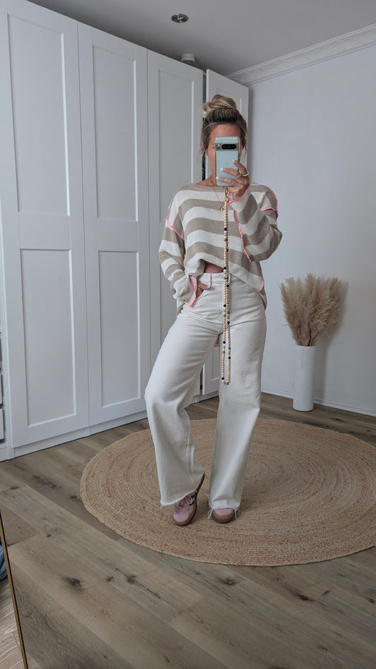 Pullover beige gestreift