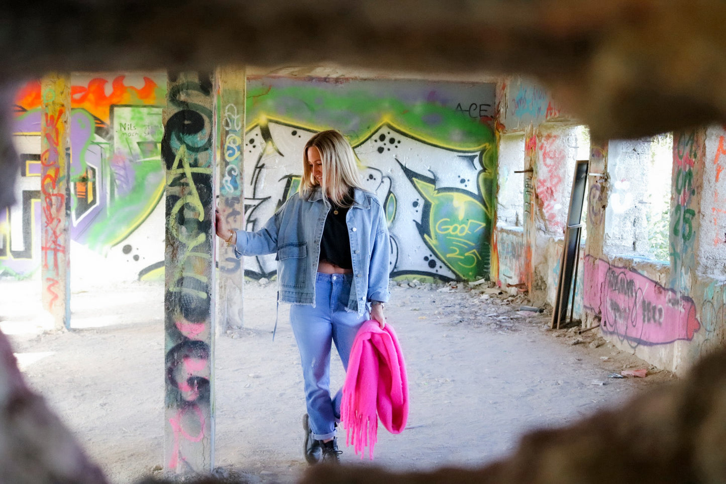 Schal pink mit Fransen