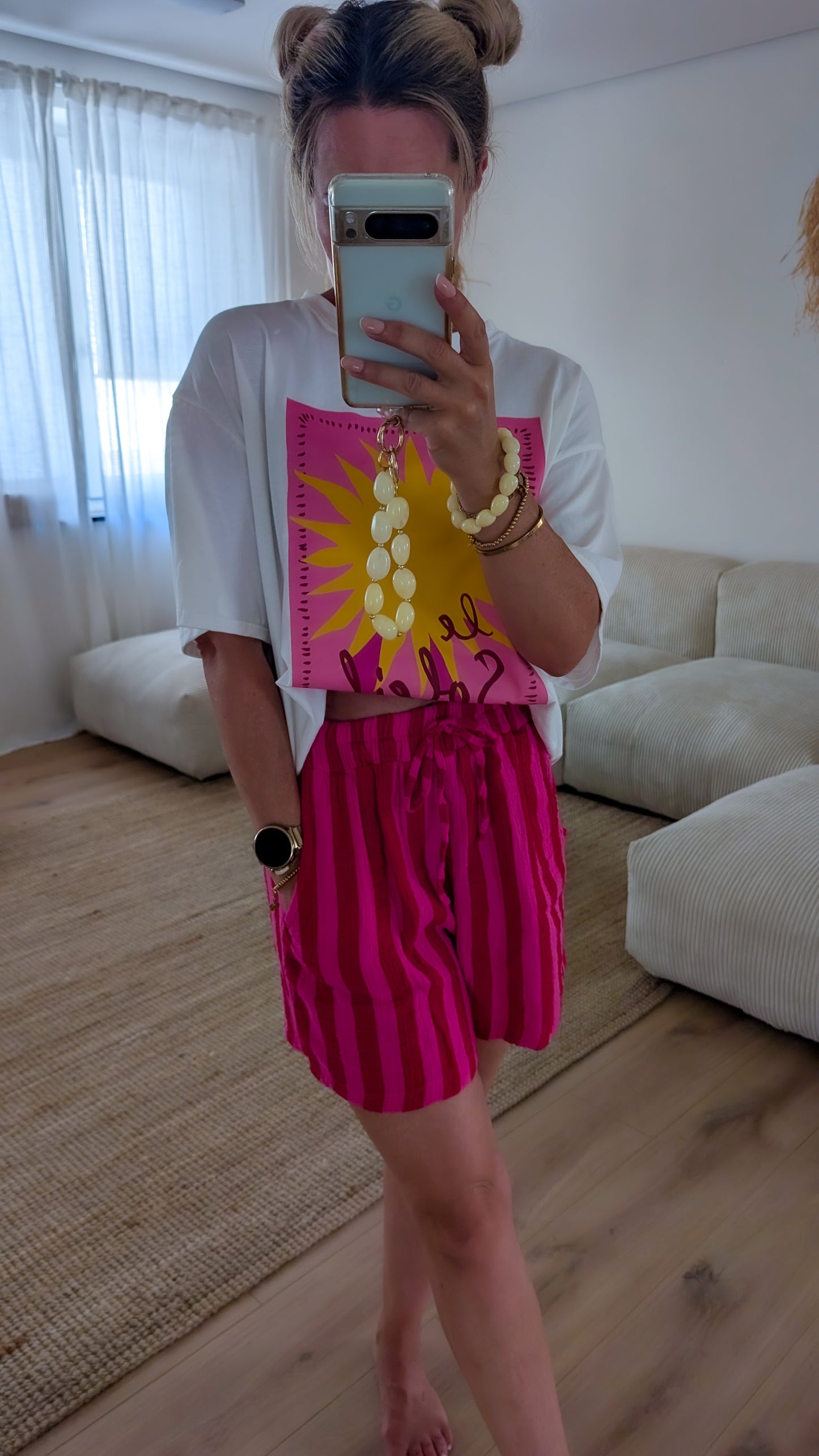 kurze Hose rosa pink gestreift