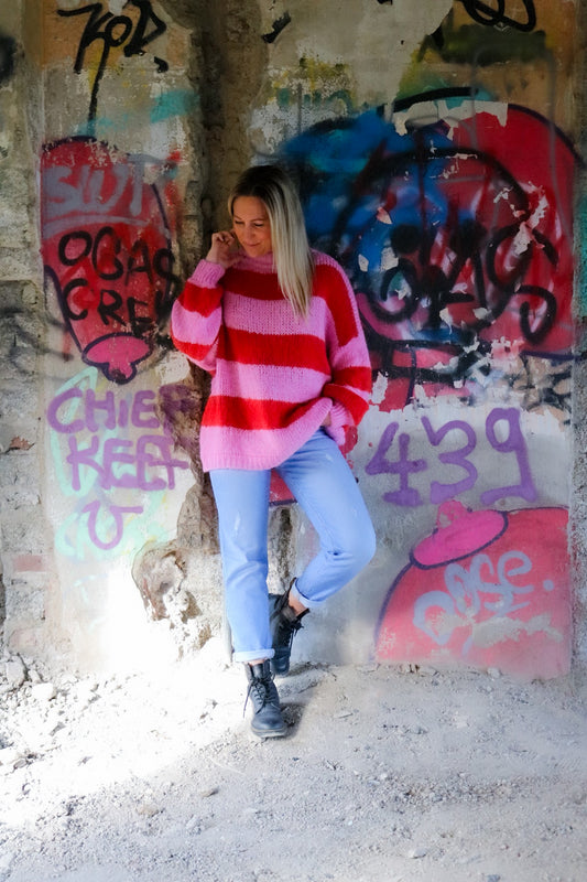 Pulli rosa rot gestreift