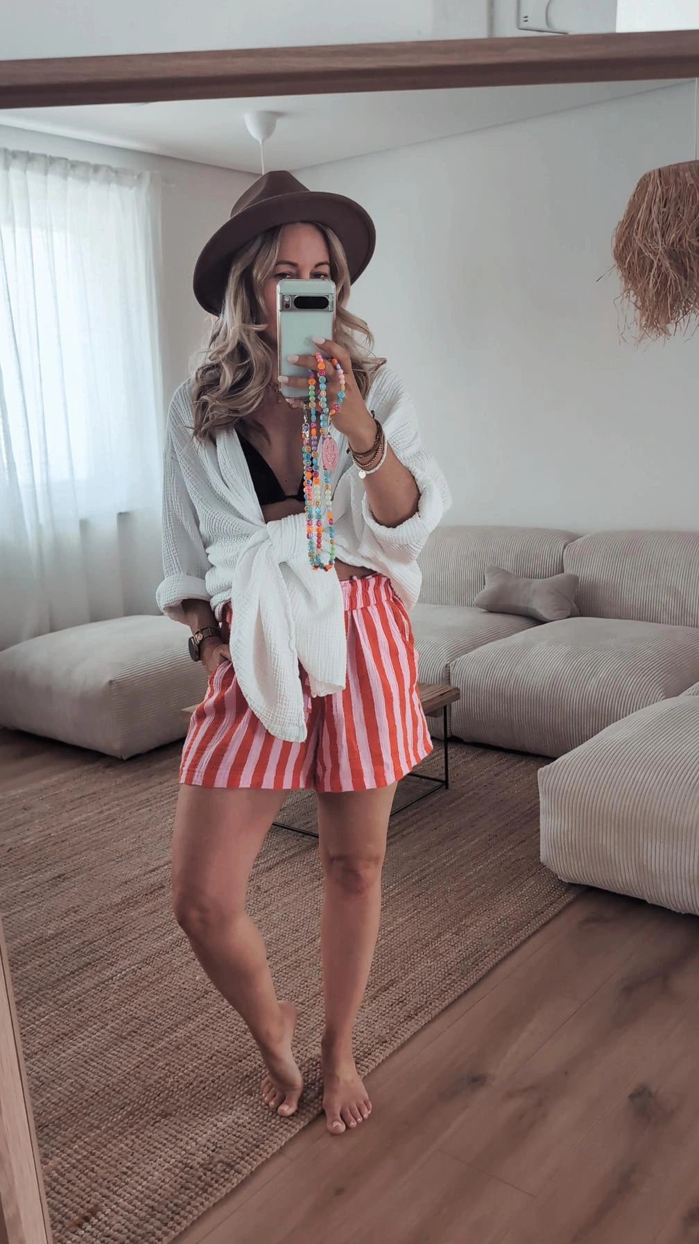 kurze Musselin Hose orange rosa