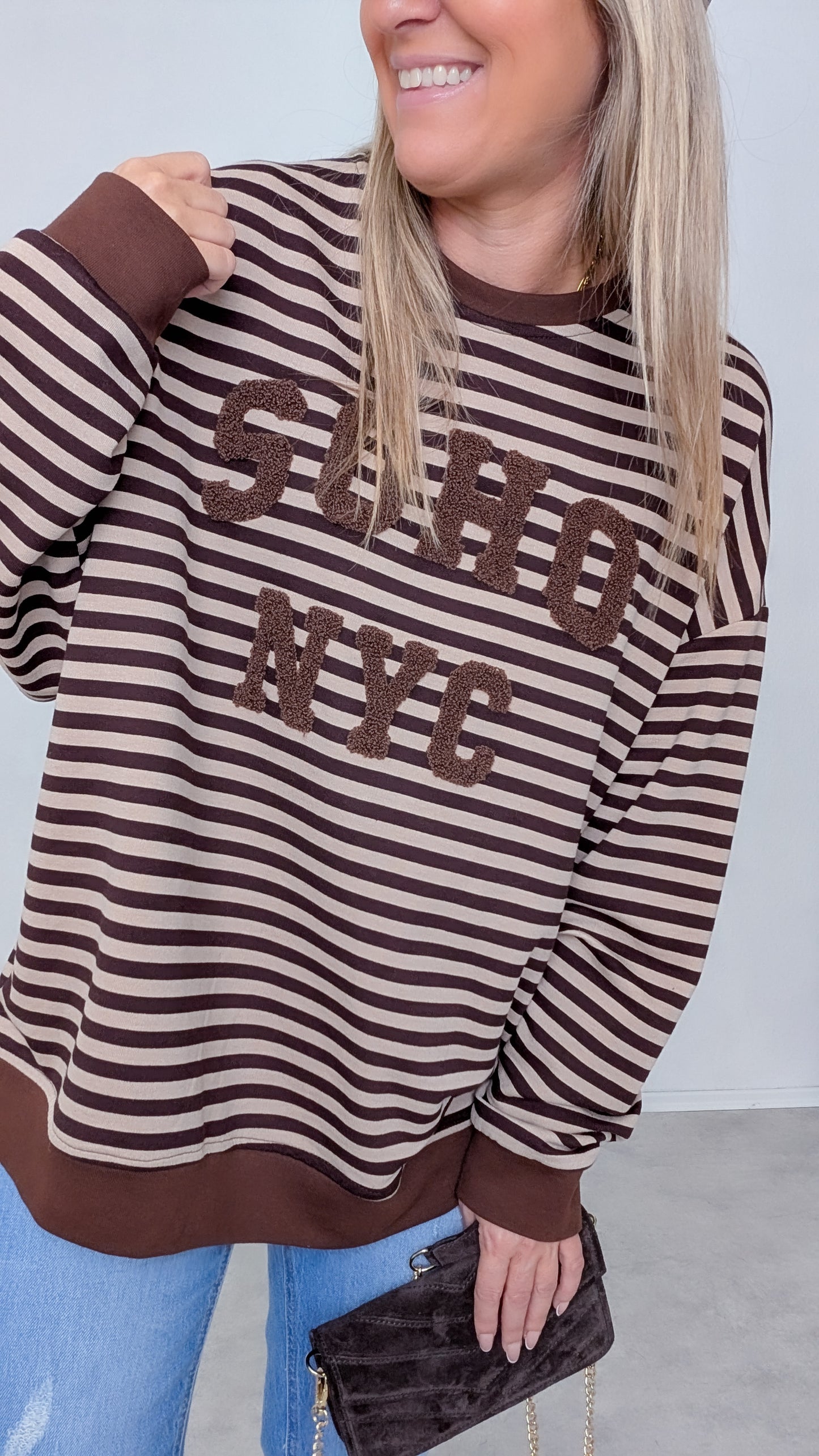 Pullover braun beige gestreift