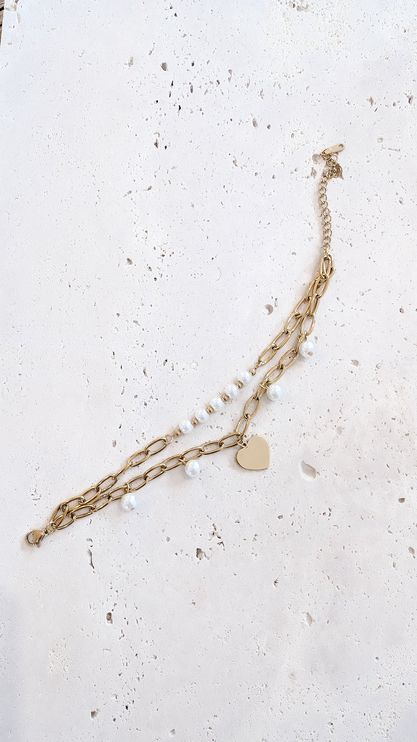 Armband Perlmuttkugeln + goldenes Herz