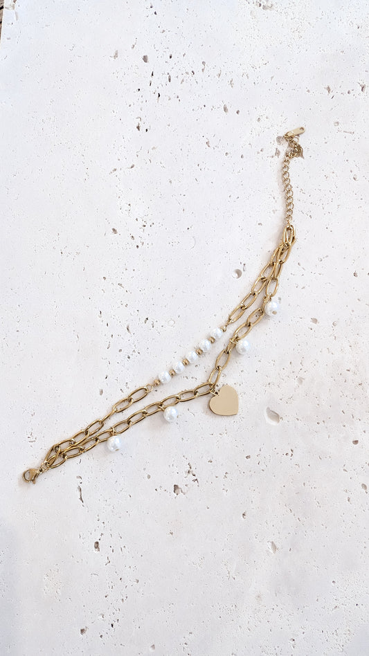 Armband Perlmuttkugeln + goldenes Herz