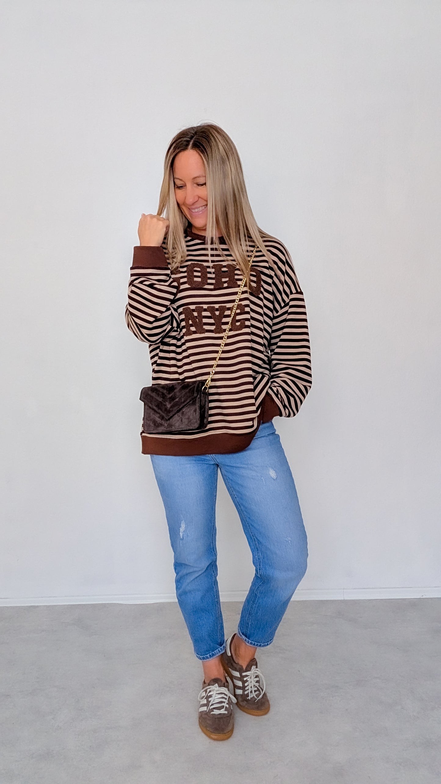 Pullover braun beige gestreift