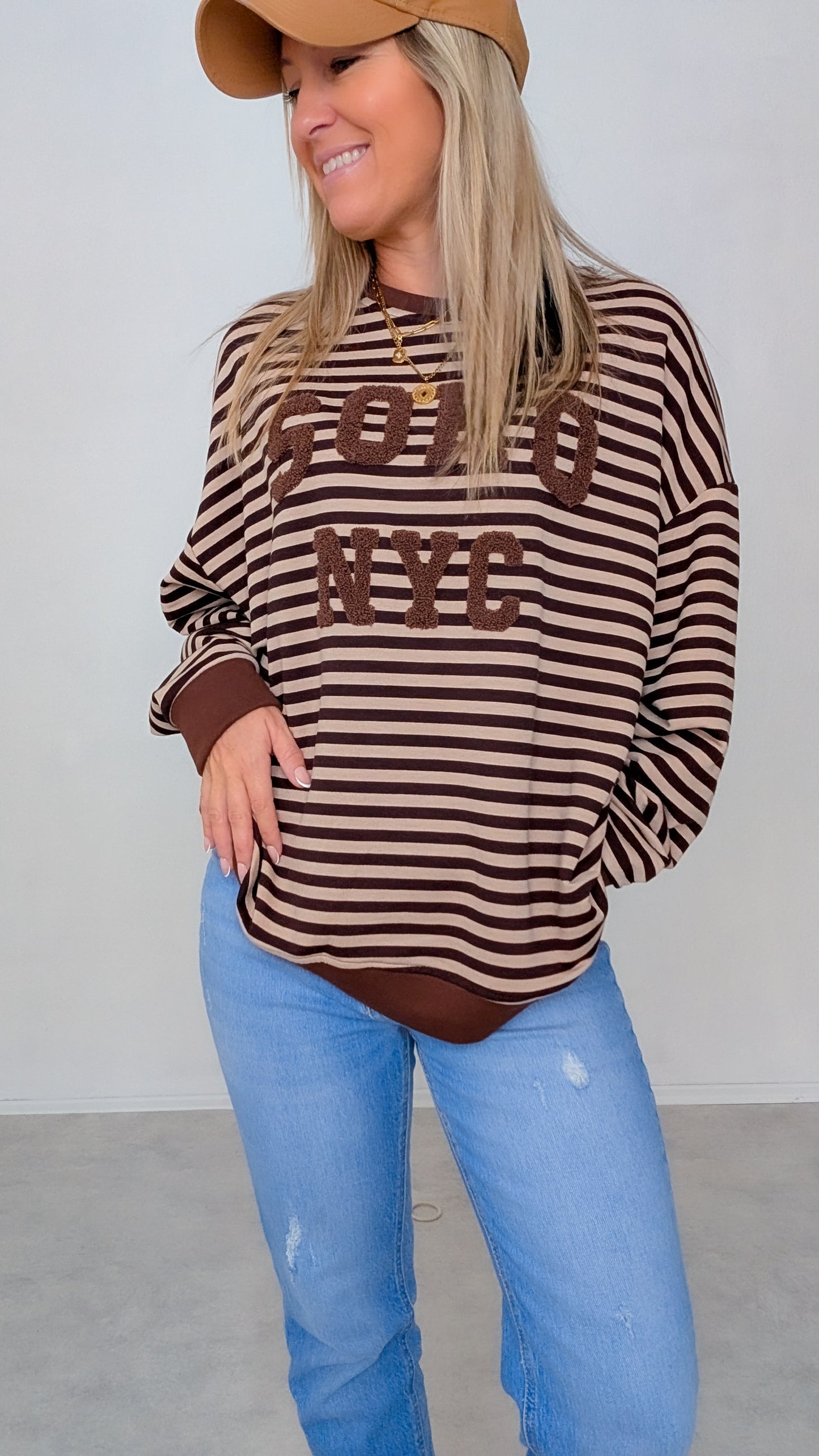 Pullover braun beige gestreift